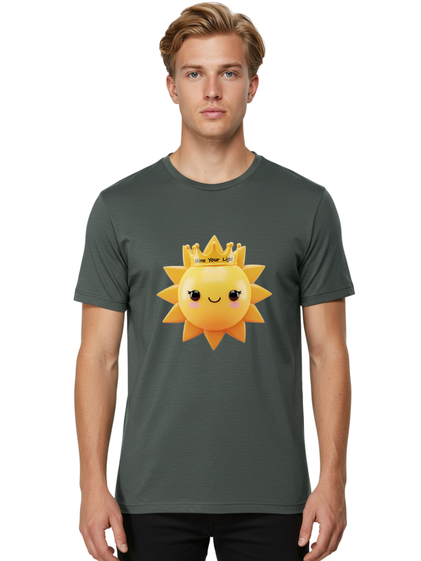 Shine-Your-Light-Sun Men'S Graphic Tee, 100% Cotton, Comfortable Casual Summer Wear, Machine Washable, Smiling Sun Figurine, Inspirational Quote, Motivational Message, Positive Affirmation, Shine Your Light, Cute Cartoon Character, Happy Face, Bae274 27