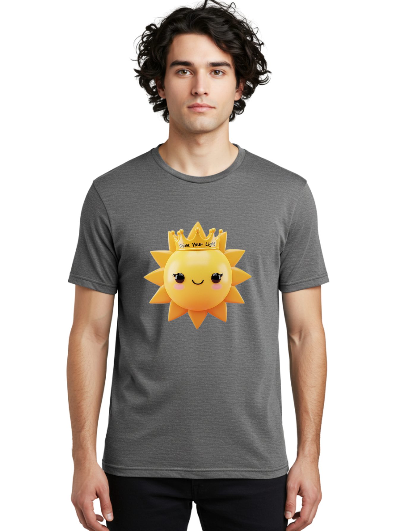 Shine-Your-Light-Sun Men'S Graphic Tee, 100% Cotton, Comfortable Casual Summer Wear, Machine Washable, Smiling Sun Figurine, Inspirational Quote, Motivational Message, Positive Affirmation, Shine Your Light, Cute Cartoon Character, Happy Face, Bae274 26