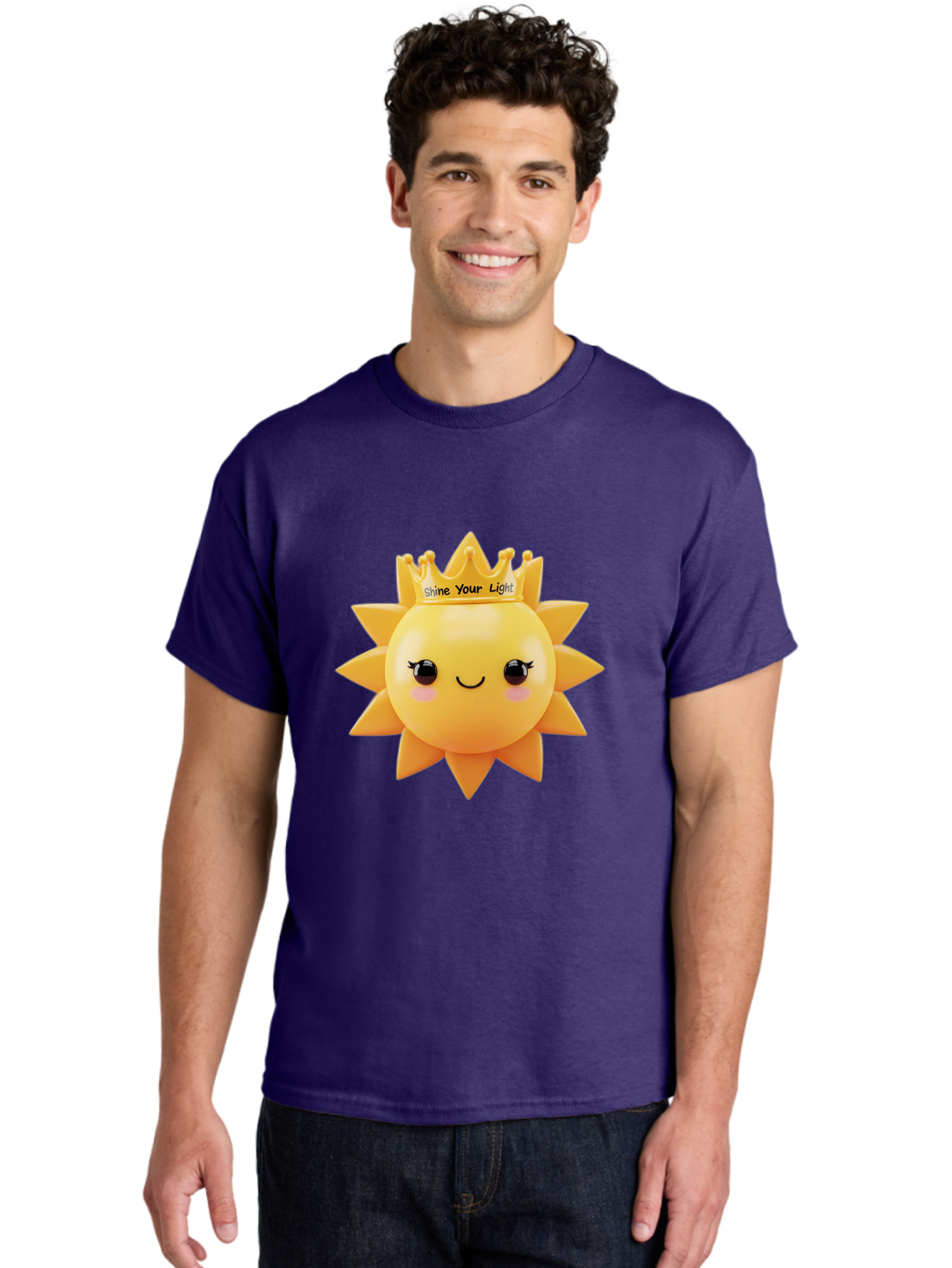 Shine-Your-Light-Sun Men'S Graphic Tee, 100% Cotton, Comfortable Casual Summer Wear, Machine Washable, Smiling Sun Figurine, Inspirational Quote, Motivational Message, Positive Affirmation, Shine Your Light, Cute Cartoon Character, Happy Face, Bae274 16