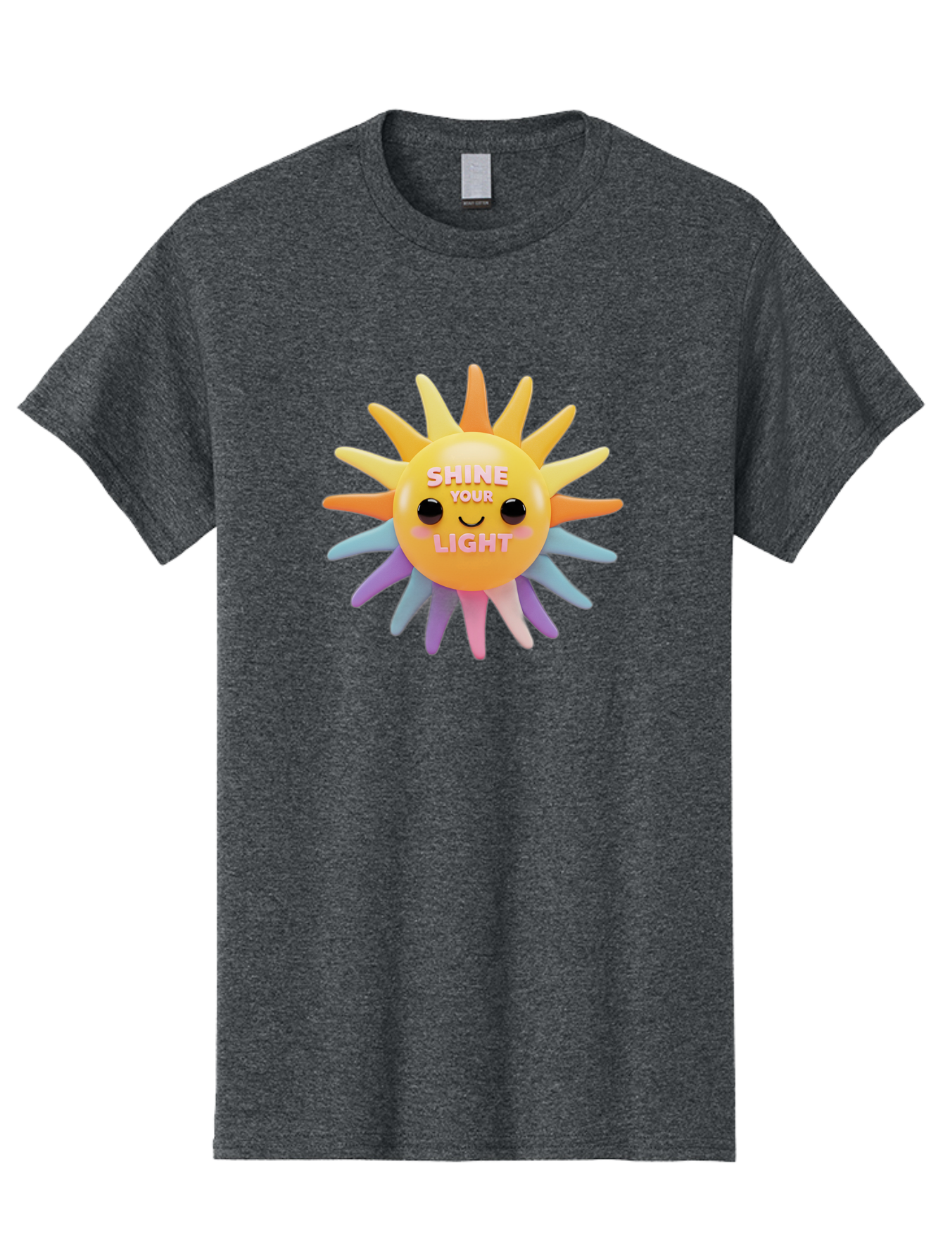 Shine-Your-Light Men'S Graphic Tee, 100% Cotton, Comfortable Casual Summer Wear, Machine Washable, Smiling Sun, Inspirational Quote, Multicolored Rays, Pink Text, Motivational Message, Happy Face, Pastel Colors, Positive Vibes Bae275 12