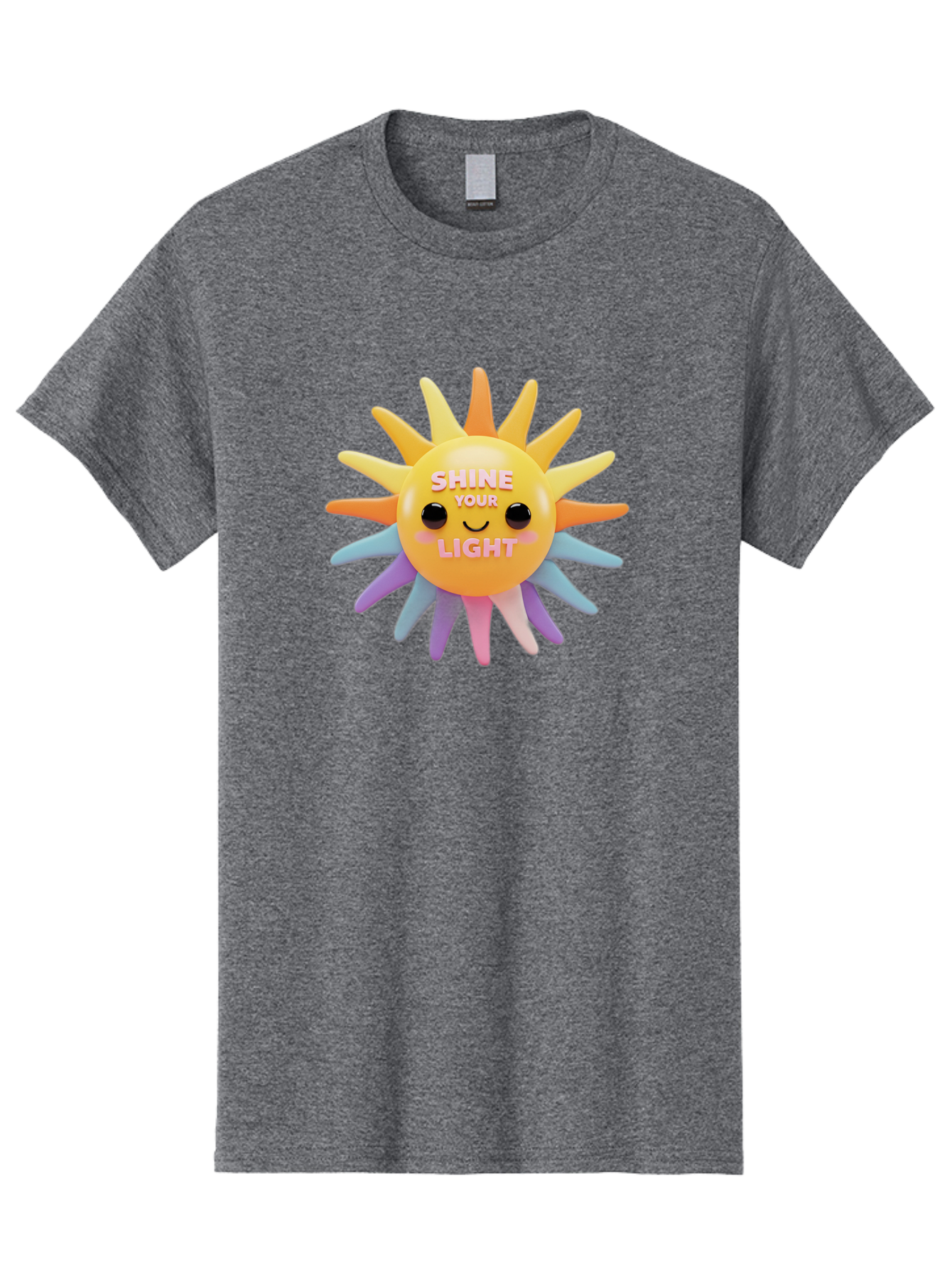 Shine-Your-Light Men'S Graphic Tee, 100% Cotton, Comfortable Casual Summer Wear, Machine Washable, Smiling Sun, Inspirational Quote, Multicolored Rays, Pink Text, Motivational Message, Happy Face, Pastel Colors, Positive Vibes Bae275 14