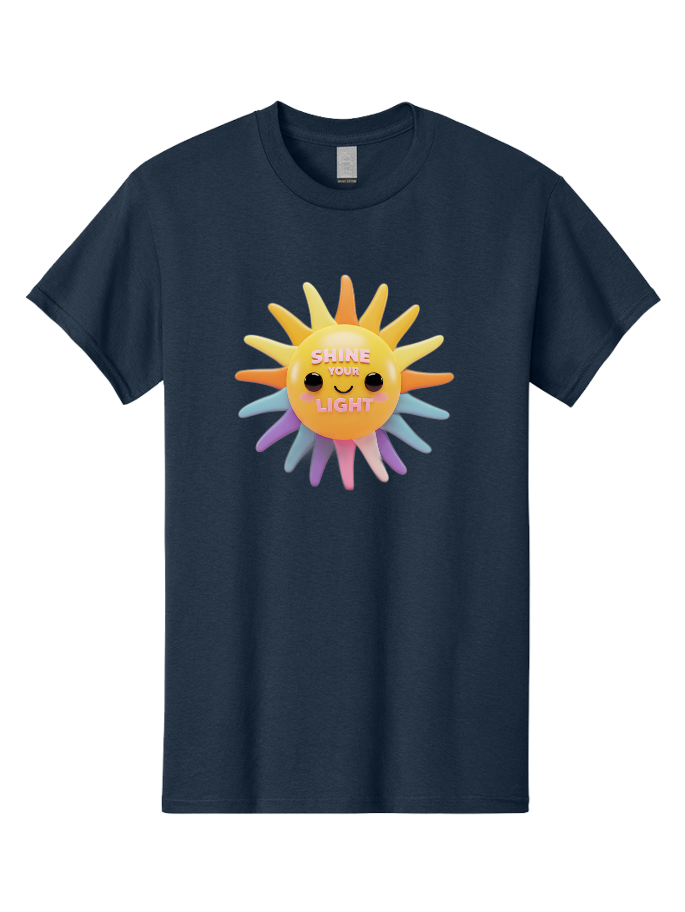 Shine-Your-Light Men'S Graphic Tee, 100% Cotton, Comfortable Casual Summer Wear, Machine Washable, Smiling Sun, Inspirational Quote, Multicolored Rays, Pink Text, Motivational Message, Happy Face, Pastel Colors, Positive Vibes Bae275 6