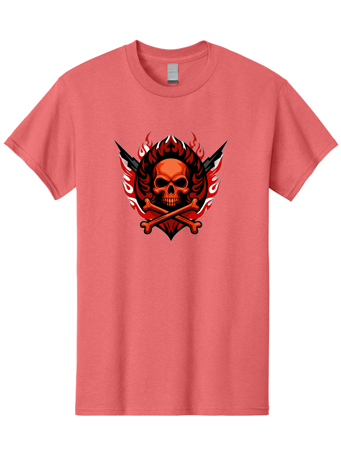 Skull-And-Crossbones-Jolly-Roger Men'S Graphic Tee, 100% Cotton, Comfortable Casual Summer Wear, Machine Washable, Skull And Crossbones, Fiery Design, Daggers, Skull Art, Crossbones Symbol, Bold Graphics, Edgy Style, Gothic Elements Bae277 11