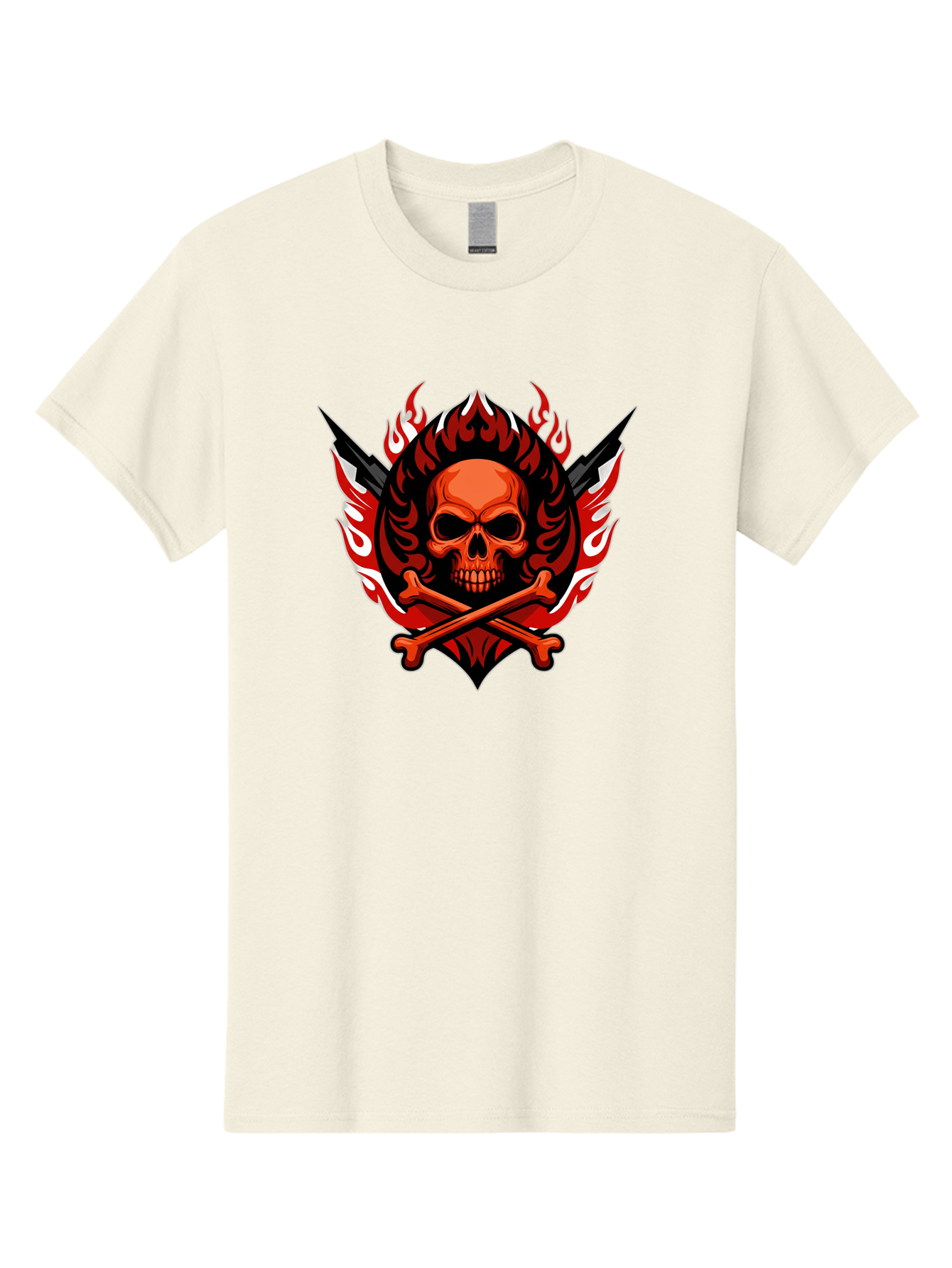 Skull-And-Crossbones-Jolly-Roger Men'S Graphic Tee, 100% Cotton, Comfortable Casual Summer Wear, Machine Washable, Skull And Crossbones, Fiery Design, Daggers, Skull Art, Crossbones Symbol, Bold Graphics, Edgy Style, Gothic Elements Bae277 2