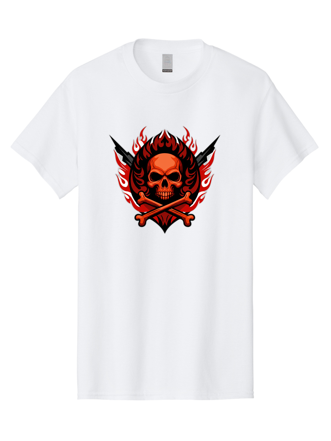 Skull-And-Crossbones-Jolly-Roger Men'S Graphic Tee, 100% Cotton, Comfortable Casual Summer Wear, Machine Washable, Skull And Crossbones, Fiery Design, Daggers, Skull Art, Crossbones Symbol, Bold Graphics, Edgy Style, Gothic Elements Bae277 8