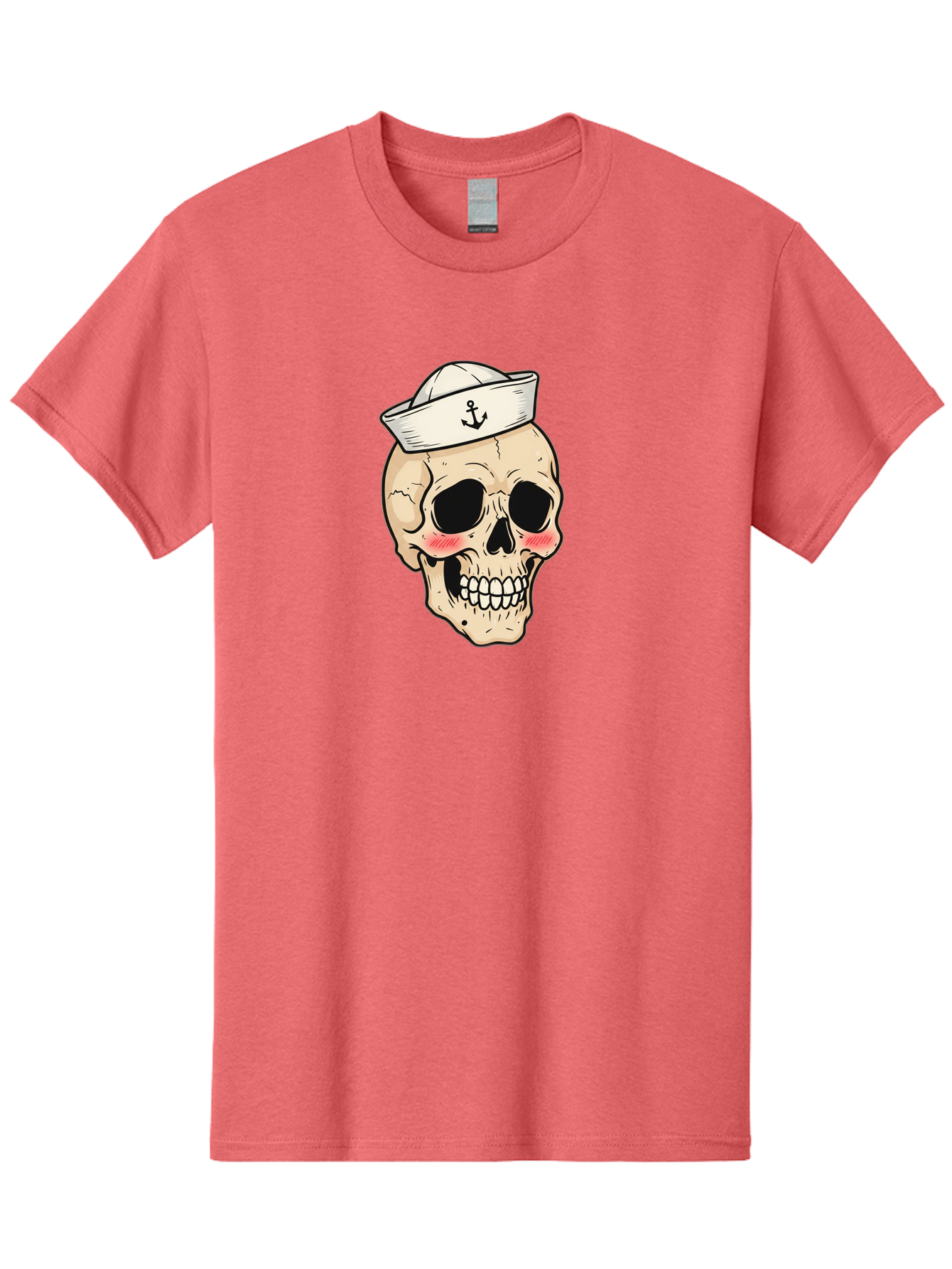 Skull-Sailor Men'S Graphic Tee, 100% Cotton, Comfortable Casual Summer Wear, Machine Washable, Skull Wearing Sailor Hat, Anchor Emblem, Cartoonish Grinning Skull, Nautical Theme, Kawaii Skull, Sailor Skull, Mermaid Skull, Skeleton Face, Bae278 1