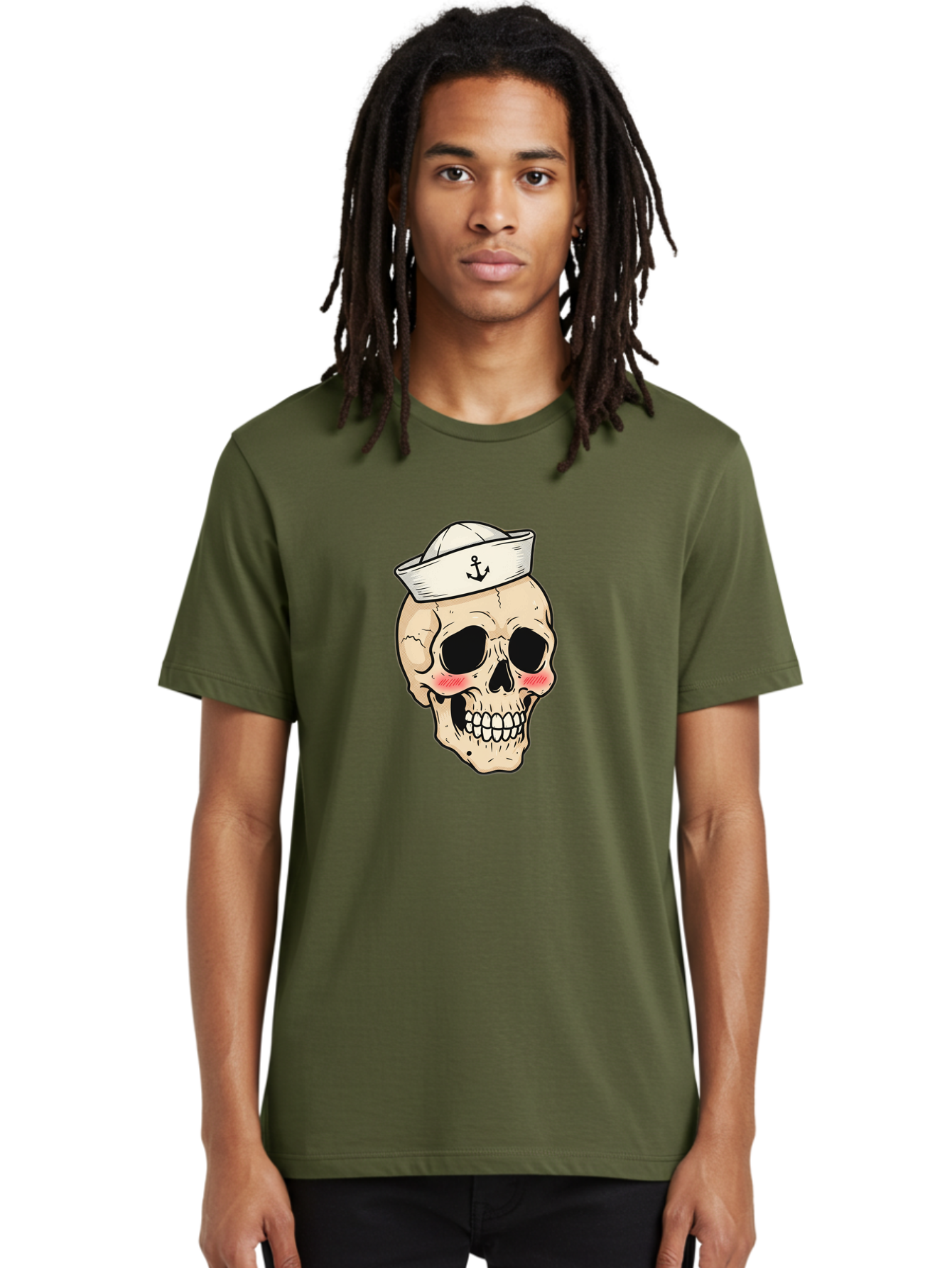 Skull-Sailor Men'S Graphic Tee, 100% Cotton, Comfortable Casual Summer Wear, Machine Washable, Skull Wearing Sailor Hat, Anchor Emblem, Cartoonish Grinning Skull, Nautical Theme, Kawaii Skull, Sailor Skull, Mermaid Skull, Skeleton Face, Bae278 26