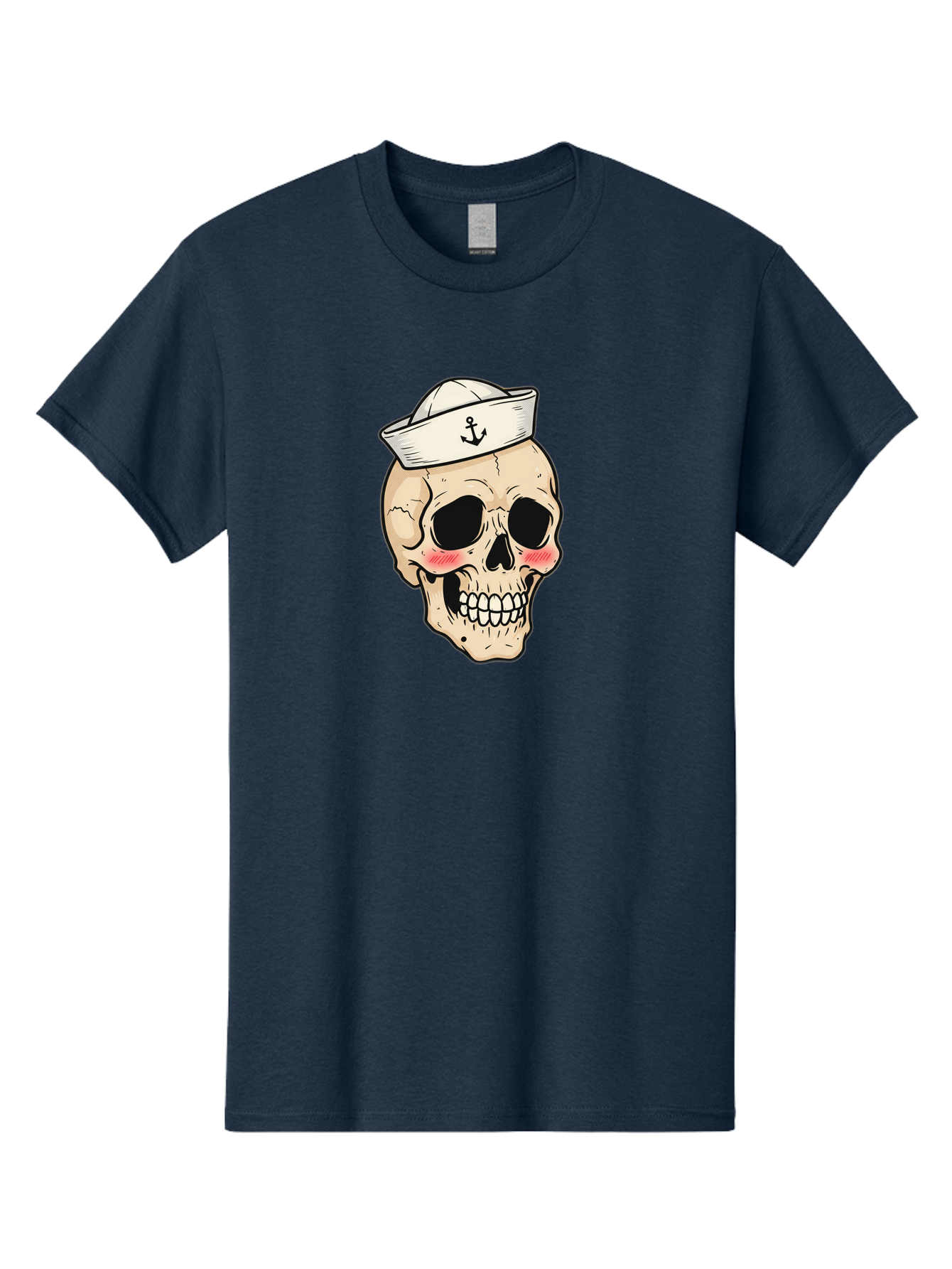 Skull-Sailor Men'S Graphic Tee, 100% Cotton, Comfortable Casual Summer Wear, Machine Washable, Skull Wearing Sailor Hat, Anchor Emblem, Cartoonish Grinning Skull, Nautical Theme, Kawaii Skull, Sailor Skull, Mermaid Skull, Skeleton Face, Bae278 2