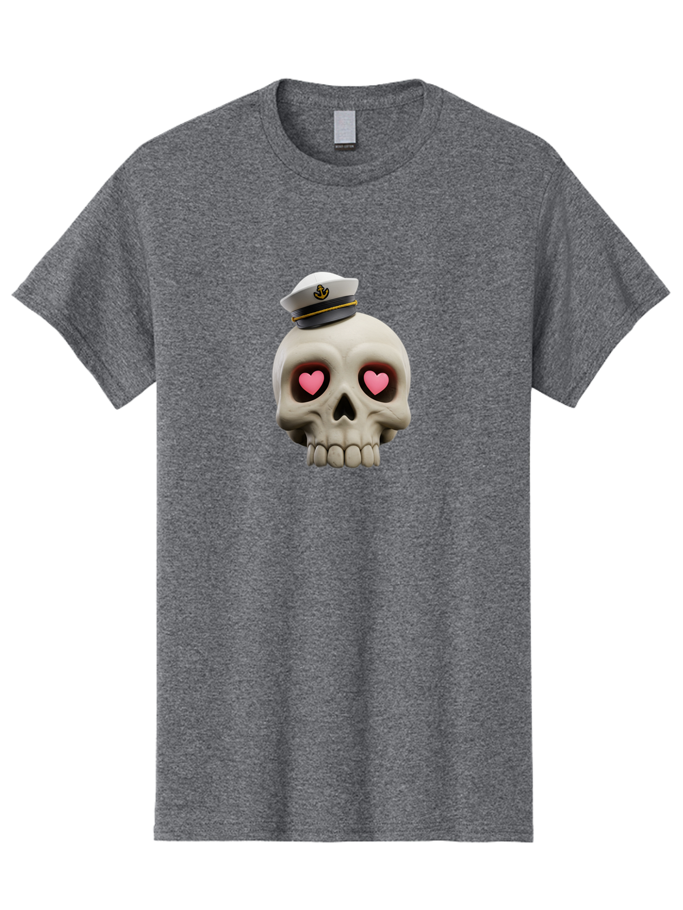 Skull-With-Captain-Hat Men'S Graphic Tee, 100% Cotton, Comfortable Casual Summer Wear, Machine Washable, Skull With Captain Hat, Heart Eyes, Nautical Theme, Halloween, Sugar Skull, Love, Pirate, Skull Art, Gothic, Skull Design Bae279 6