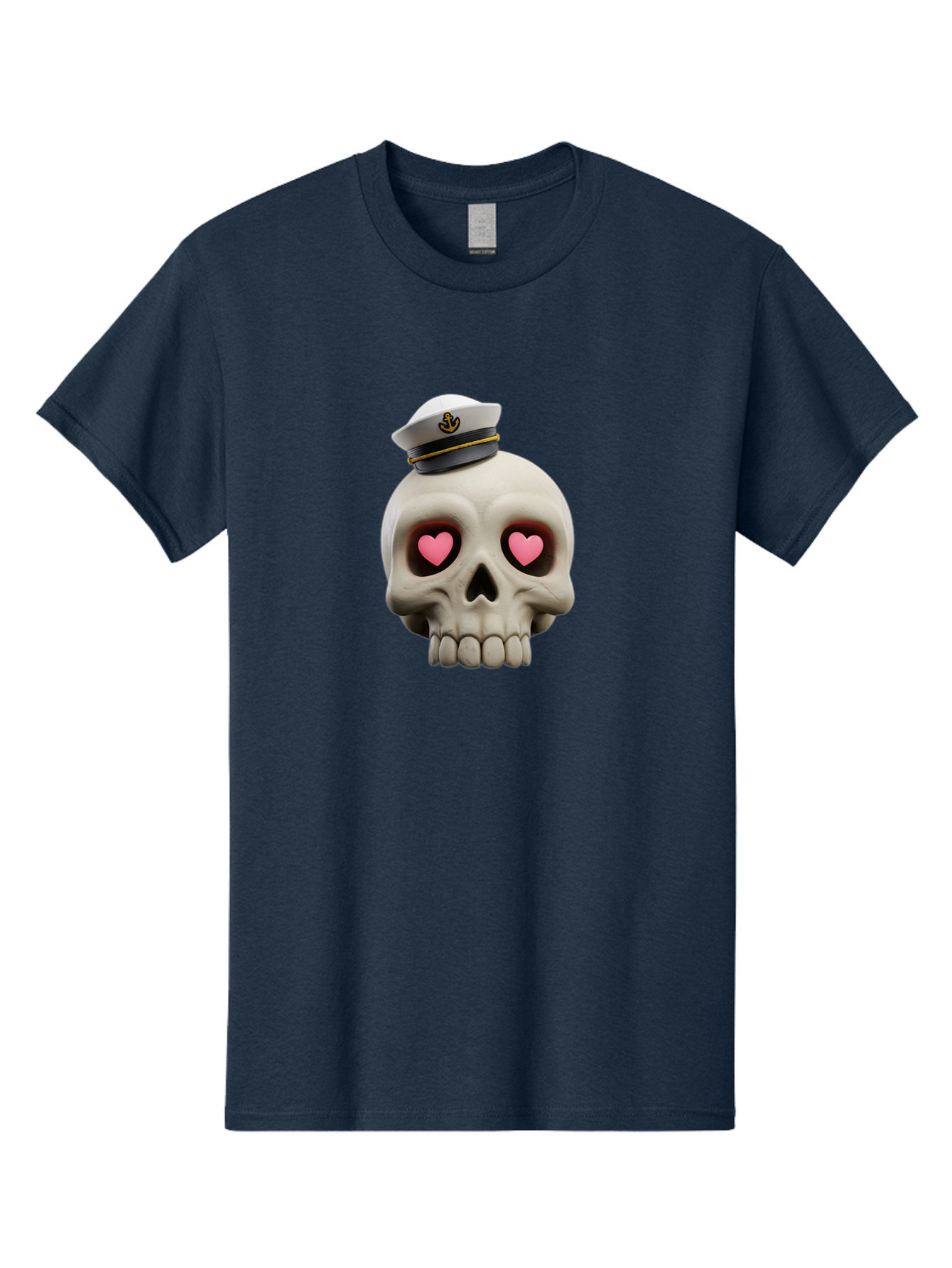 Skull-With-Captain-Hat Men'S Graphic Tee, 100% Cotton, Comfortable Casual Summer Wear, Machine Washable, Skull With Captain Hat, Heart Eyes, Nautical Theme, Halloween, Sugar Skull, Love, Pirate, Skull Art, Gothic, Skull Design Bae279 4