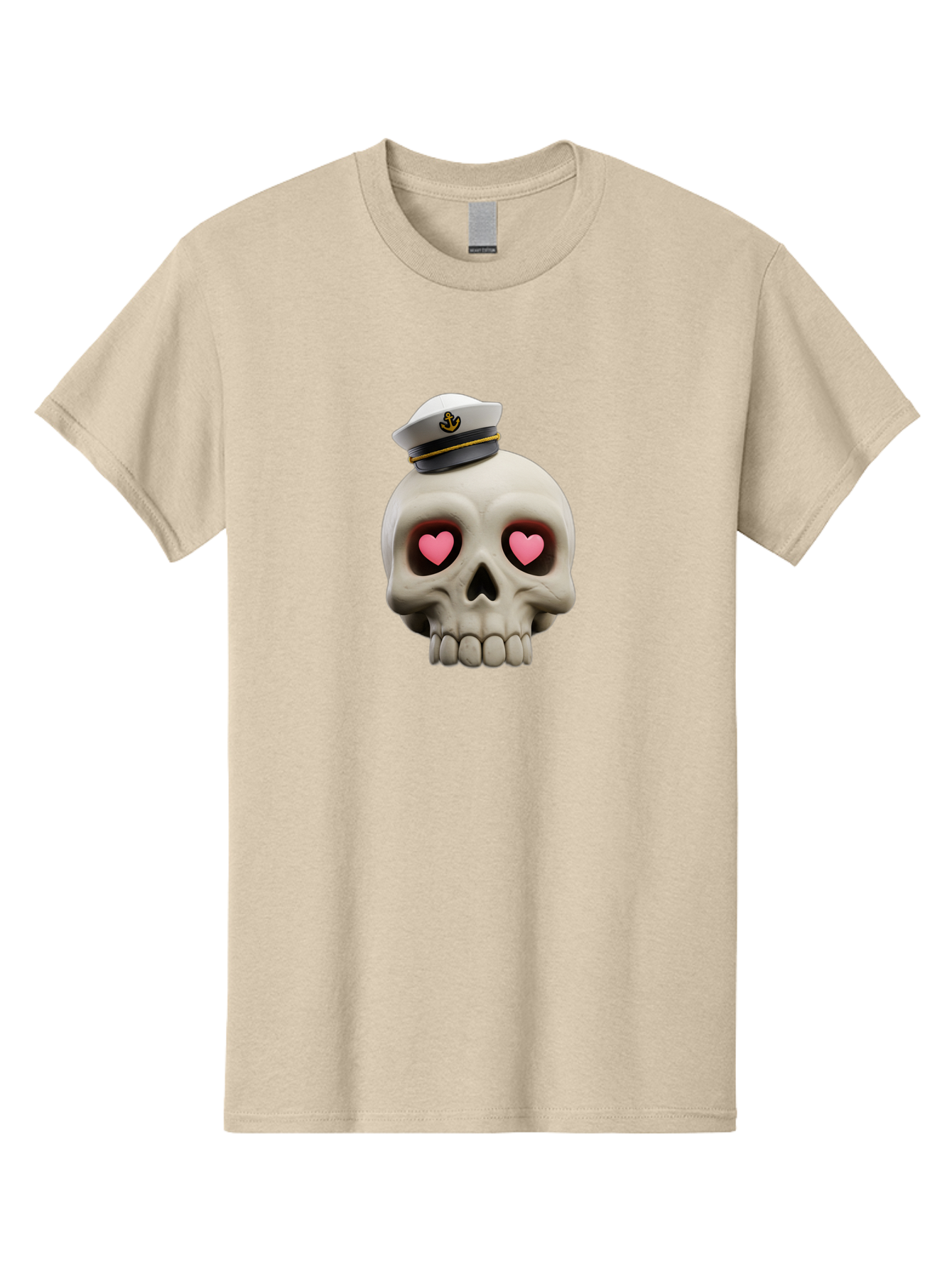 Skull-With-Captain-Hat Men'S Graphic Tee, 100% Cotton, Comfortable Casual Summer Wear, Machine Washable, Skull With Captain Hat, Heart Eyes, Nautical Theme, Halloween, Sugar Skull, Love, Pirate, Skull Art, Gothic, Skull Design Bae279 3