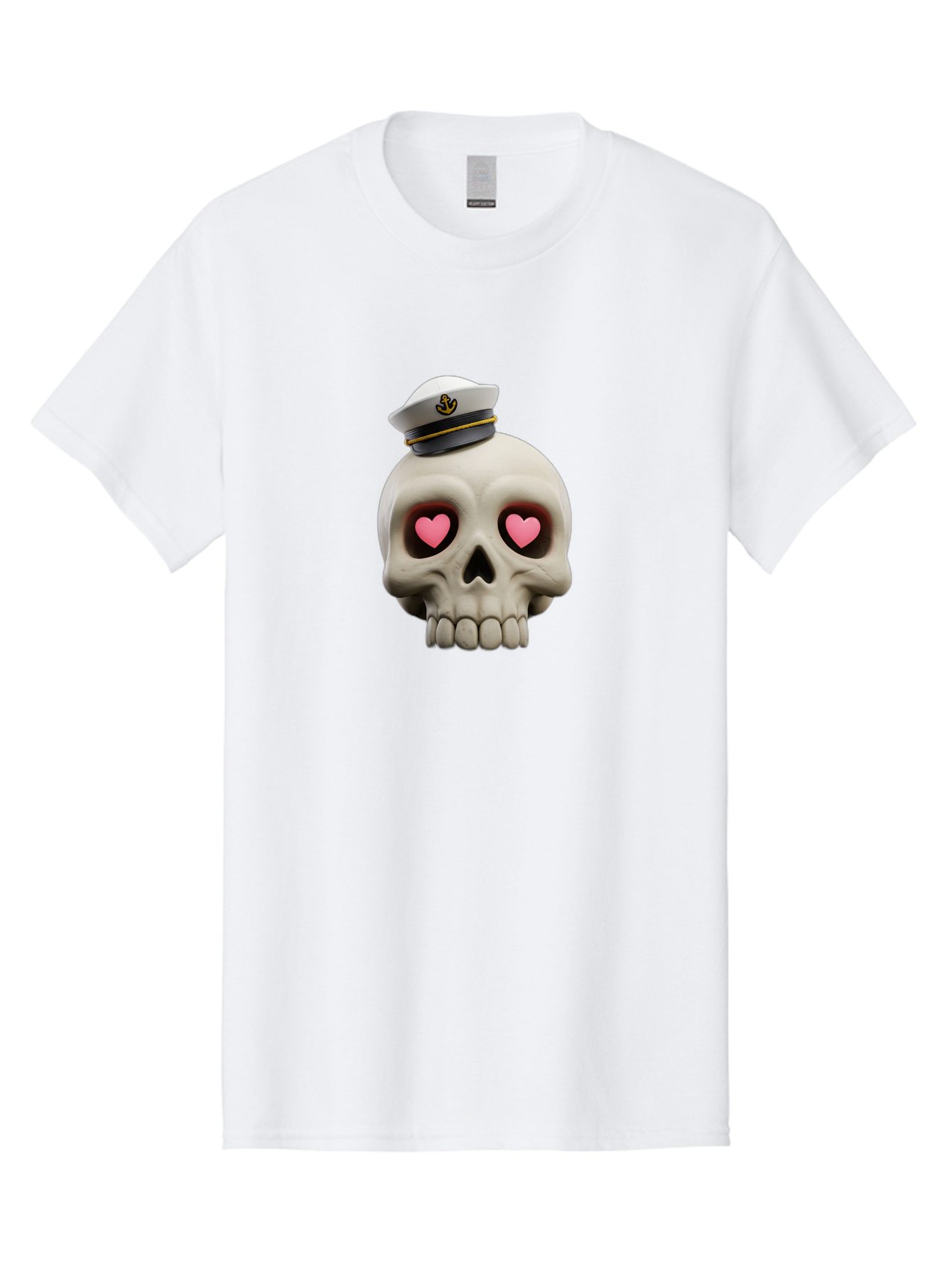 Skull-With-Captain-Hat Men'S Graphic Tee, 100% Cotton, Comfortable Casual Summer Wear, Machine Washable, Skull With Captain Hat, Heart Eyes, Nautical Theme, Halloween, Sugar Skull, Love, Pirate, Skull Art, Gothic, Skull Design Bae279 2