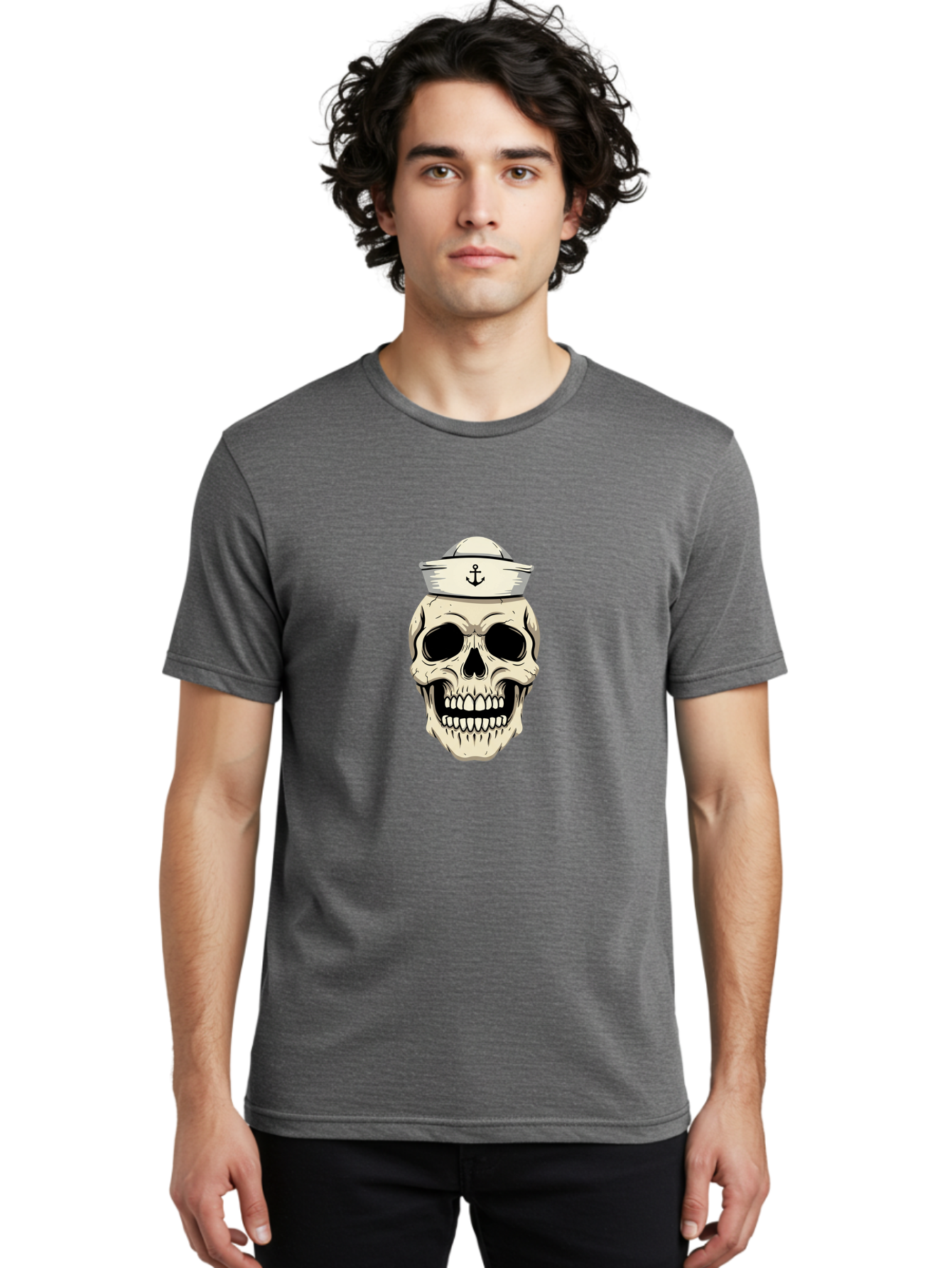 Skull-With-Sailor-Hat-1 Men'S Graphic Tee, 100% Cotton, Comfortable Casual Summer Wear, Machine Washable, Sailor Skull, Anchor Hat, Skull Art, Nautical Theme, Vintage Illustration, Pirate Symbol, Gothic Style, Sailor Hat, Anchor Emblem, Bae280 29