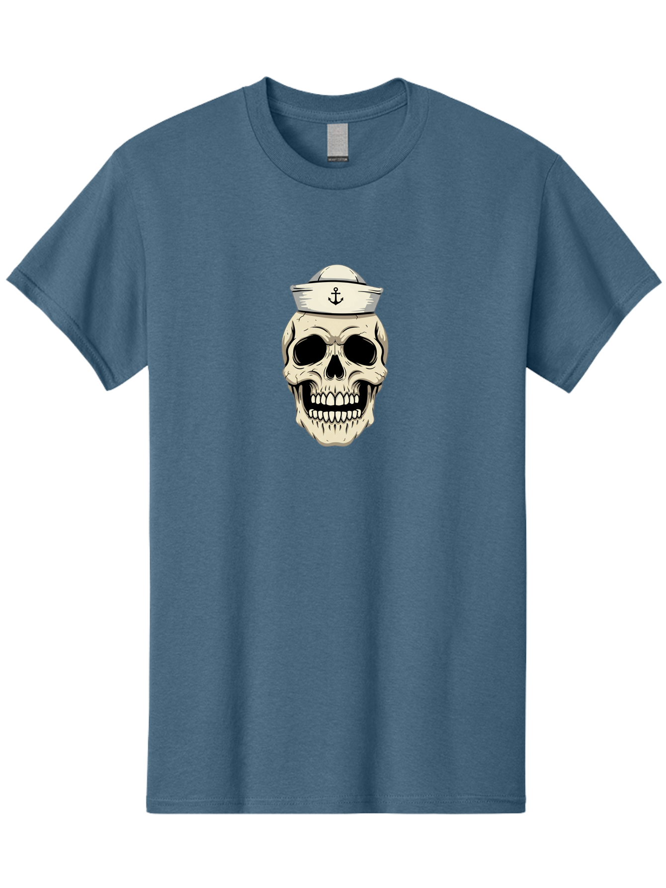 Skull-With-Sailor-Hat-1 Men'S Graphic Tee, 100% Cotton, Comfortable Casual Summer Wear, Machine Washable, Sailor Skull, Anchor Hat, Skull Art, Nautical Theme, Vintage Illustration, Pirate Symbol, Gothic Style, Sailor Hat, Anchor Emblem, Bae280 2