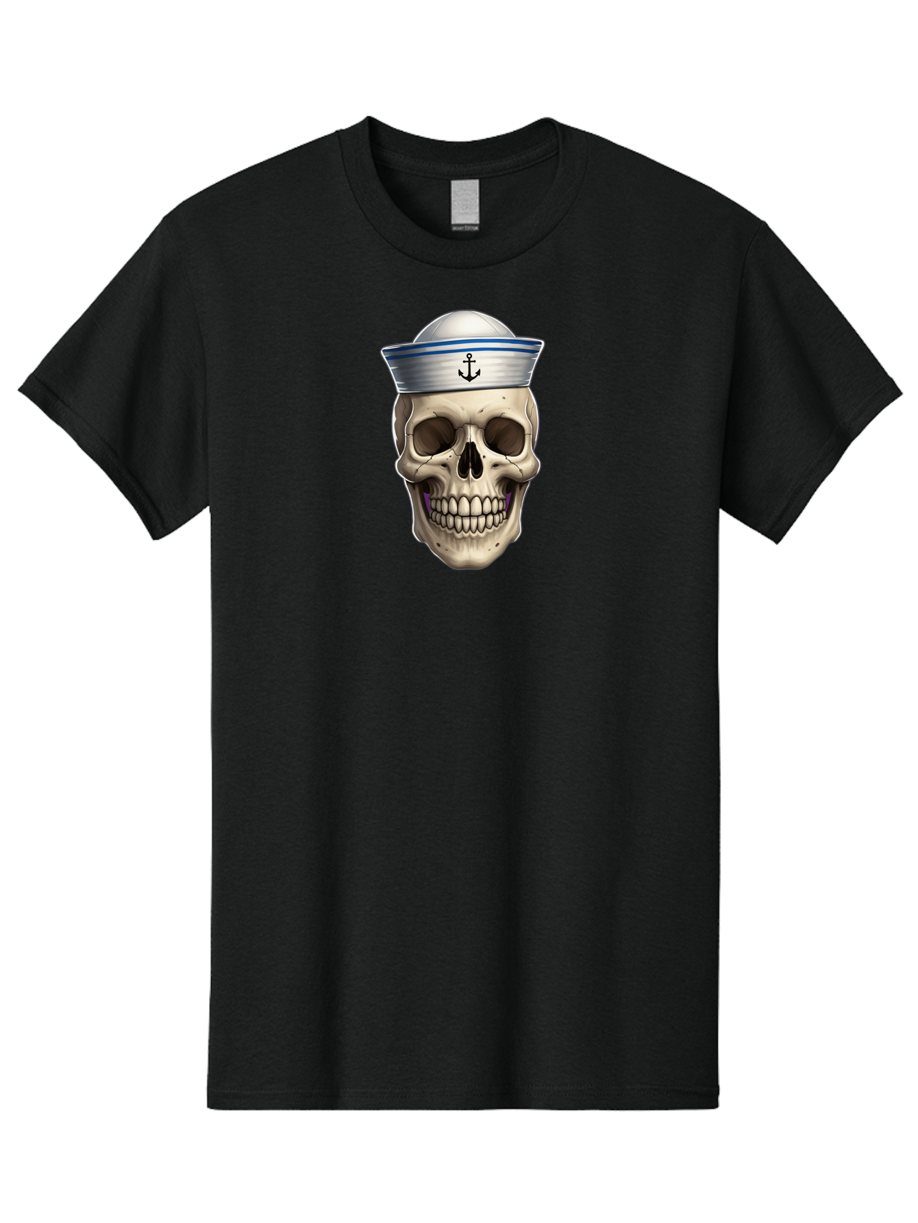 Skull-With-Sailor-Hat Men'S Graphic Tee, 100% Cotton, Comfortable Casual Summer Wear, Machine Washable, Sailor Skull, Human Skull, Sailor Hat, Anchor Symbol, Gothic Style, Grunge Aesthetic, Edgy Design, Bold Illustration Bae281 1