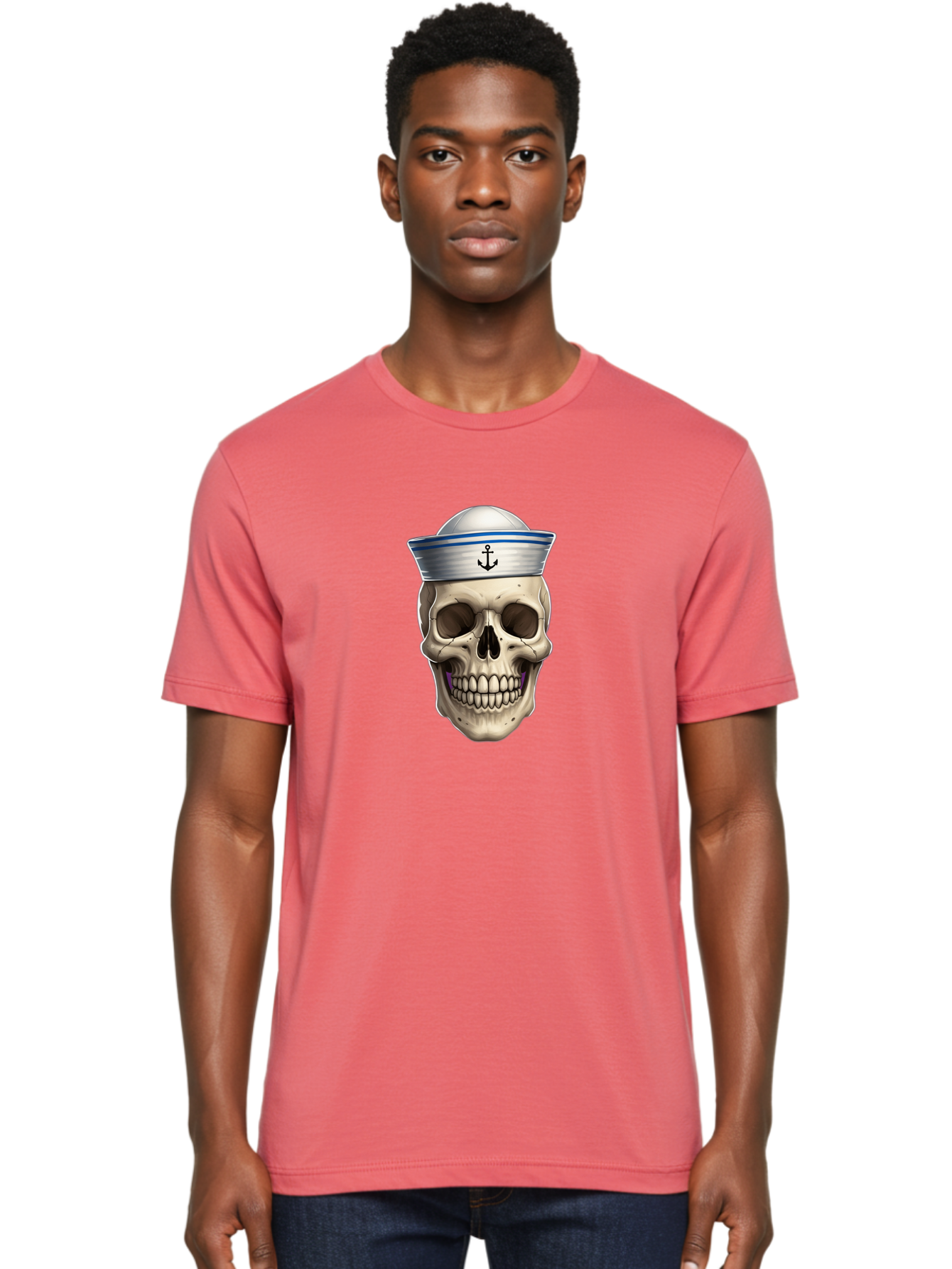 Skull-With-Sailor-Hat Men'S Graphic Tee, 100% Cotton, Comfortable Casual Summer Wear, Machine Washable, Sailor Skull, Human Skull, Sailor Hat, Anchor Symbol, Gothic Style, Grunge Aesthetic, Edgy Design, Bold Illustration Bae281 29