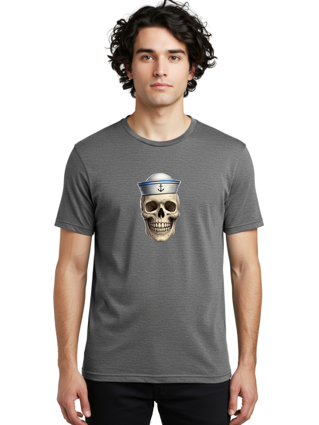 Skull-With-Sailor-Hat Men'S Graphic Tee, 100% Cotton, Comfortable Casual Summer Wear, Machine Washable, Sailor Skull, Human Skull, Sailor Hat, Anchor Symbol, Gothic Style, Grunge Aesthetic, Edgy Design, Bold Illustration Bae281 26