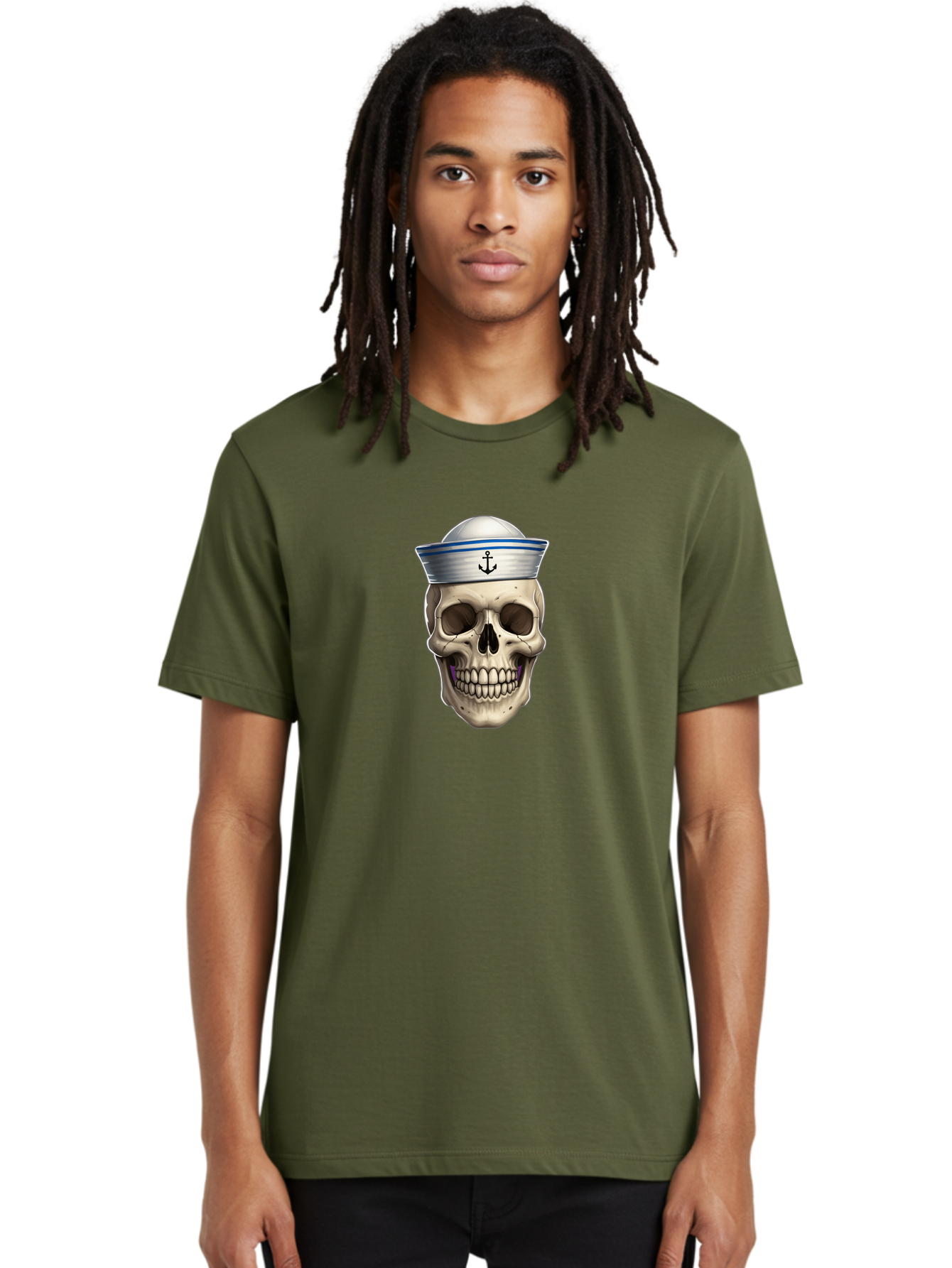Skull-With-Sailor-Hat Men'S Graphic Tee, 100% Cotton, Comfortable Casual Summer Wear, Machine Washable, Sailor Skull, Human Skull, Sailor Hat, Anchor Symbol, Gothic Style, Grunge Aesthetic, Edgy Design, Bold Illustration Bae281 27