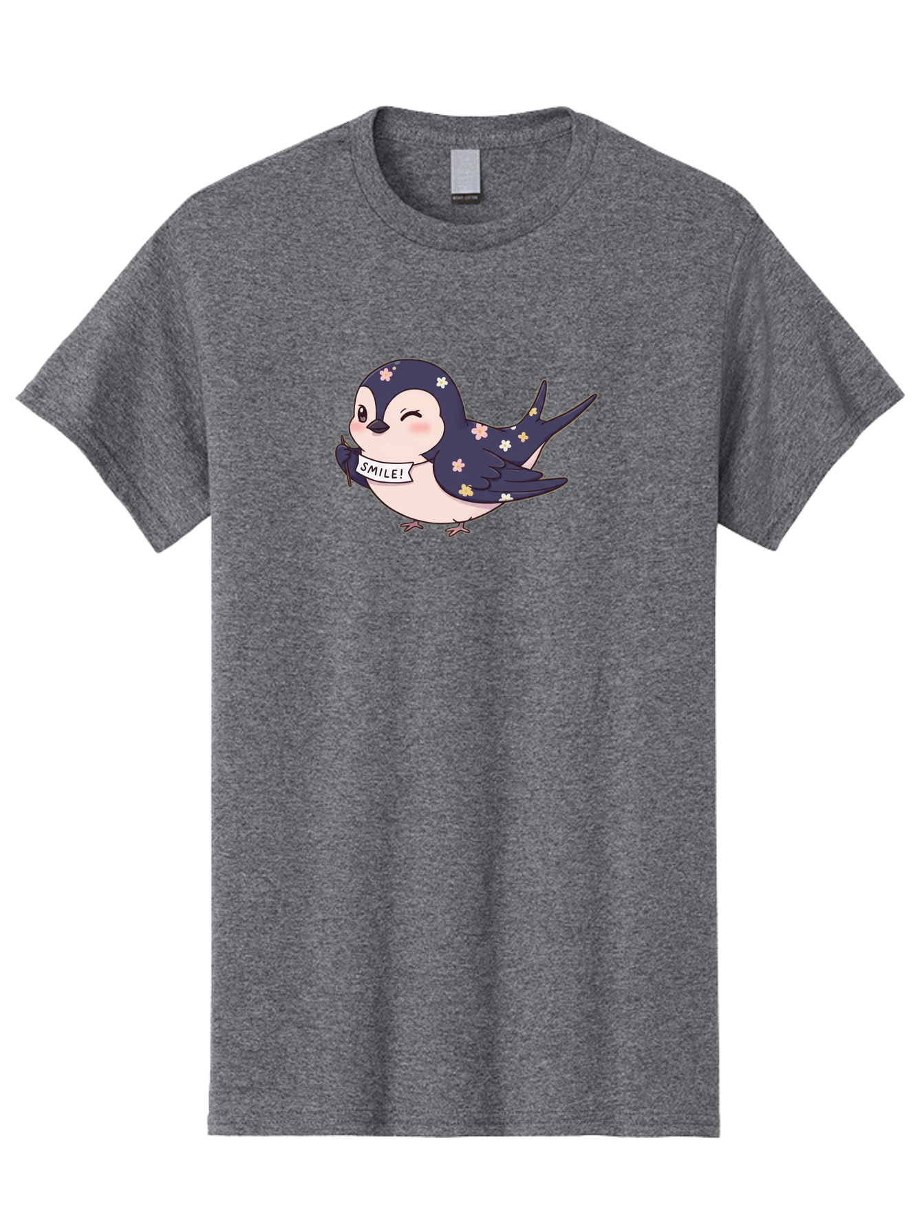 Smile-Bird Men'S Graphic Tee, 100% Cotton, Comfortable Casual Summer Wear, Machine Washable, Cute Cartoon Bird, Smiling Bird, Floral Pattern, Happy Vibes, Positivity, Cartoon Character, Kawaii Art, Adorable Illustration, Cheerful Design, Bae283 13