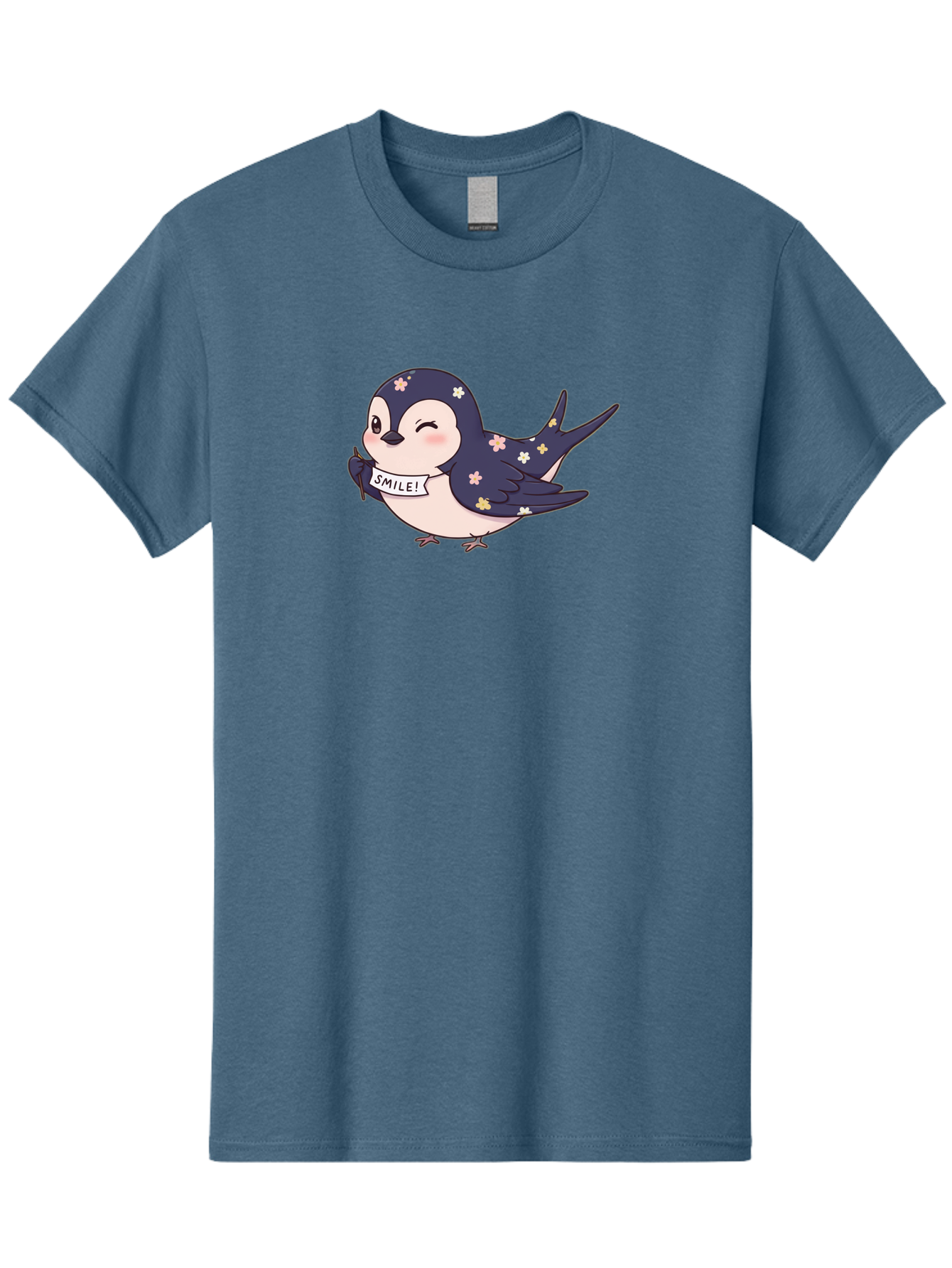 Smile-Bird Men'S Graphic Tee, 100% Cotton, Comfortable Casual Summer Wear, Machine Washable, Cute Cartoon Bird, Smiling Bird, Floral Pattern, Happy Vibes, Positivity, Cartoon Character, Kawaii Art, Adorable Illustration, Cheerful Design, Bae283 12