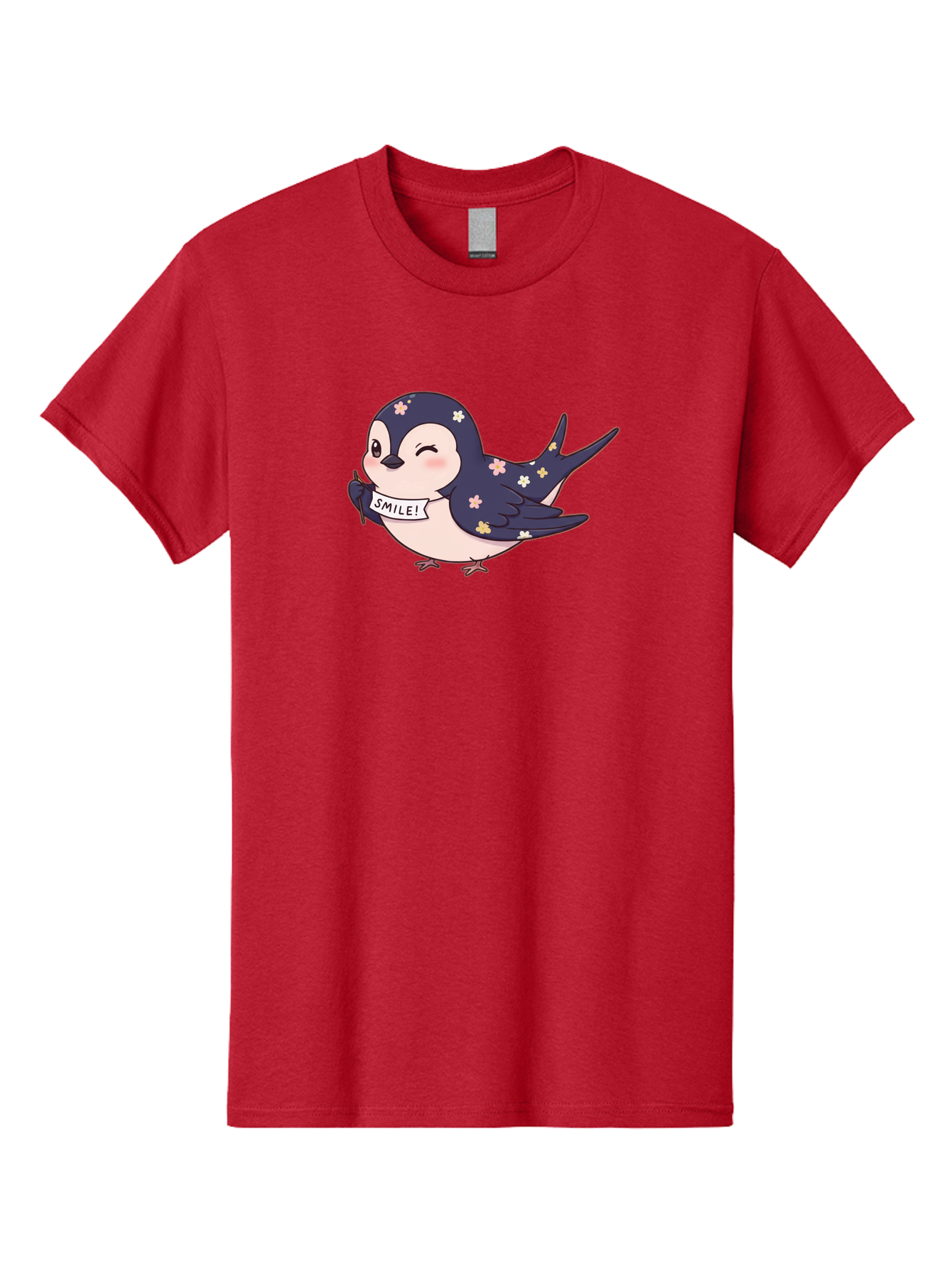 Smile-Bird Men'S Graphic Tee, 100% Cotton, Comfortable Casual Summer Wear, Machine Washable, Cute Cartoon Bird, Smiling Bird, Floral Pattern, Happy Vibes, Positivity, Cartoon Character, Kawaii Art, Adorable Illustration, Cheerful Design, Bae283 7