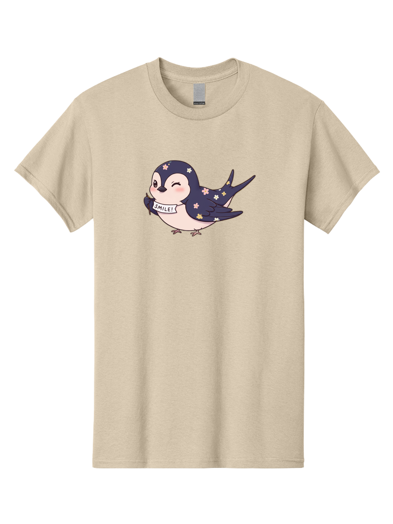 Smile-Bird Men'S Graphic Tee, 100% Cotton, Comfortable Casual Summer Wear, Machine Washable, Cute Cartoon Bird, Smiling Bird, Floral Pattern, Happy Vibes, Positivity, Cartoon Character, Kawaii Art, Adorable Illustration, Cheerful Design, Bae283 15