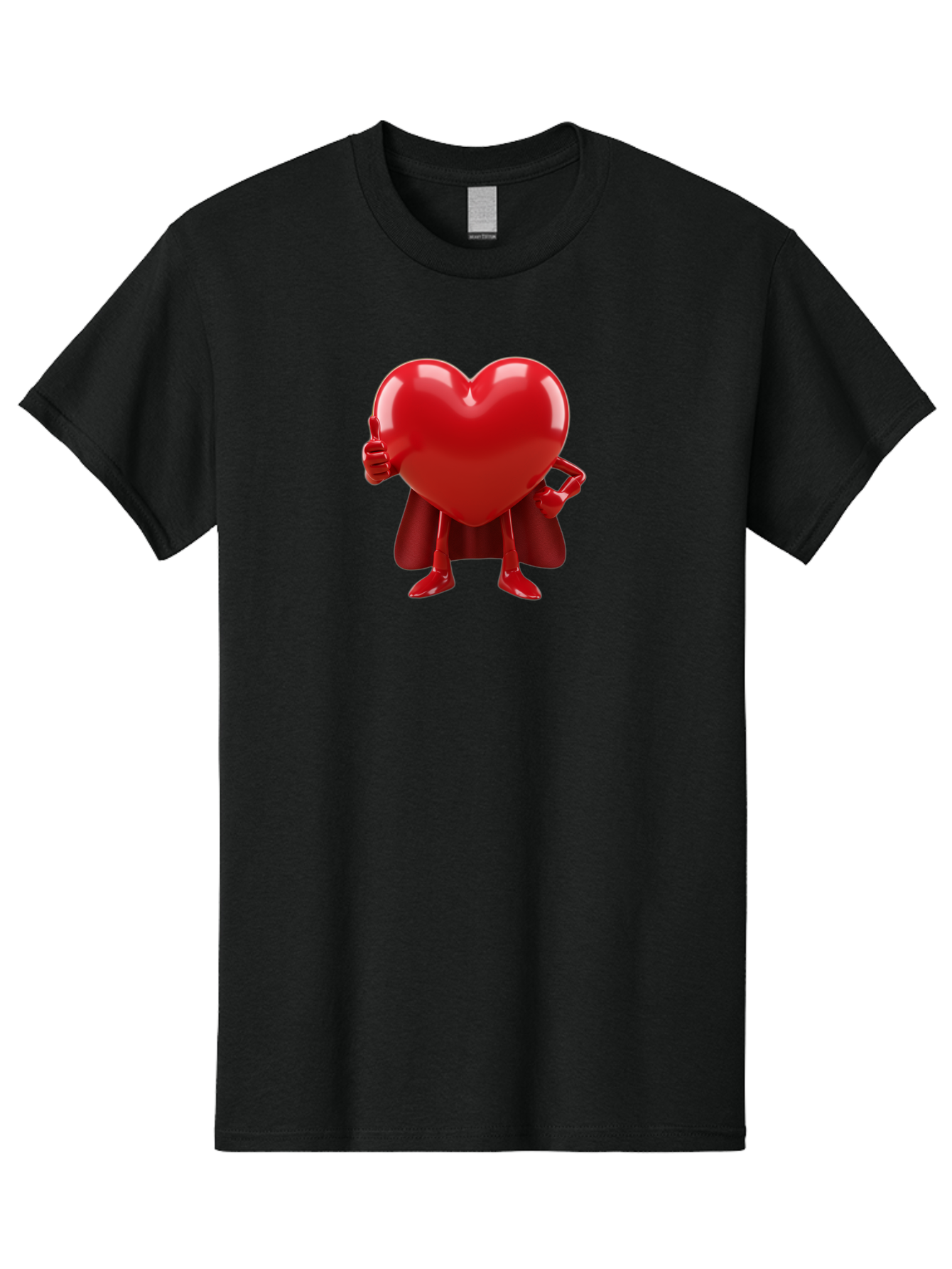 Super-Heart Men'S Graphic Tee, 100% Cotton, Comfortable Casual Summer Wear, Machine Washable, Heart Superhero, Red Heart Character, Thumbs Up Approval, Cape, Confidence, Positive Vibes, Cartoon Style, 3D Illustration, Love Symbol, Hero Pose Bae288 3