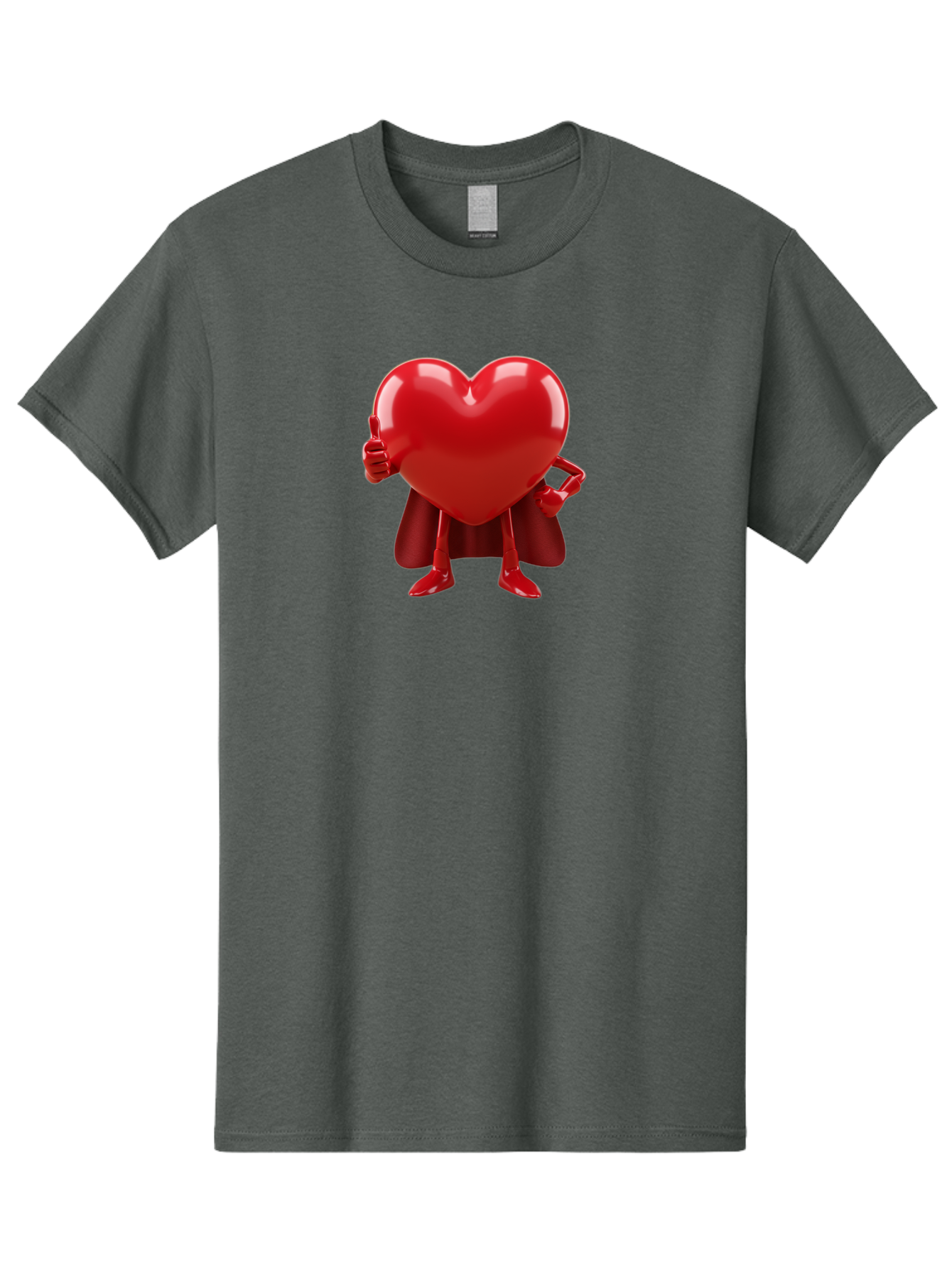 Super-Heart Men'S Graphic Tee, 100% Cotton, Comfortable Casual Summer Wear, Machine Washable, Heart Superhero, Red Heart Character, Thumbs Up Approval, Cape, Confidence, Positive Vibes, Cartoon Style, 3D Illustration, Love Symbol, Hero Pose Bae288 8