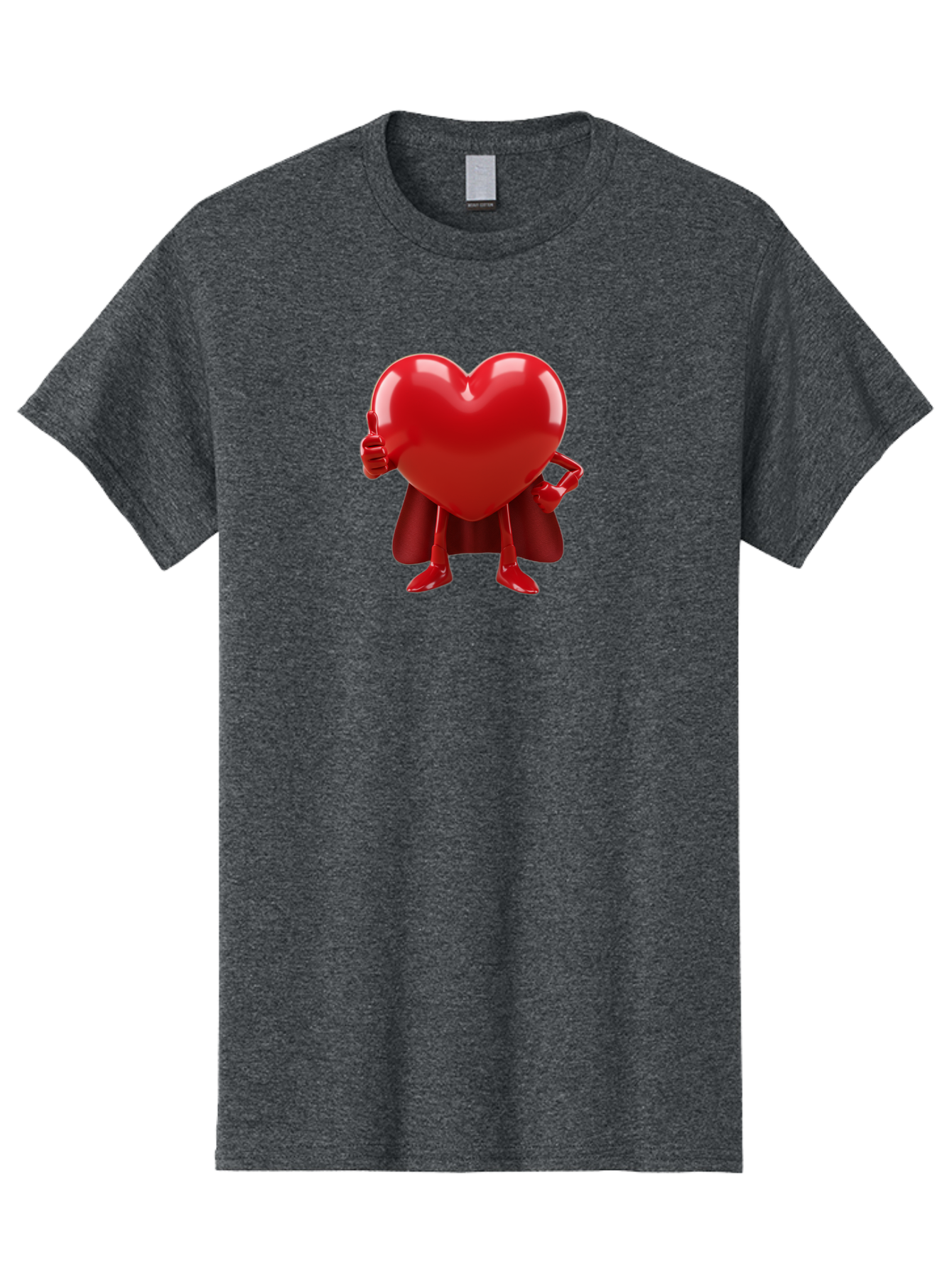 Super-Heart Men'S Graphic Tee, 100% Cotton, Comfortable Casual Summer Wear, Machine Washable, Heart Superhero, Red Heart Character, Thumbs Up Approval, Cape, Confidence, Positive Vibes, Cartoon Style, 3D Illustration, Love Symbol, Hero Pose Bae288 9