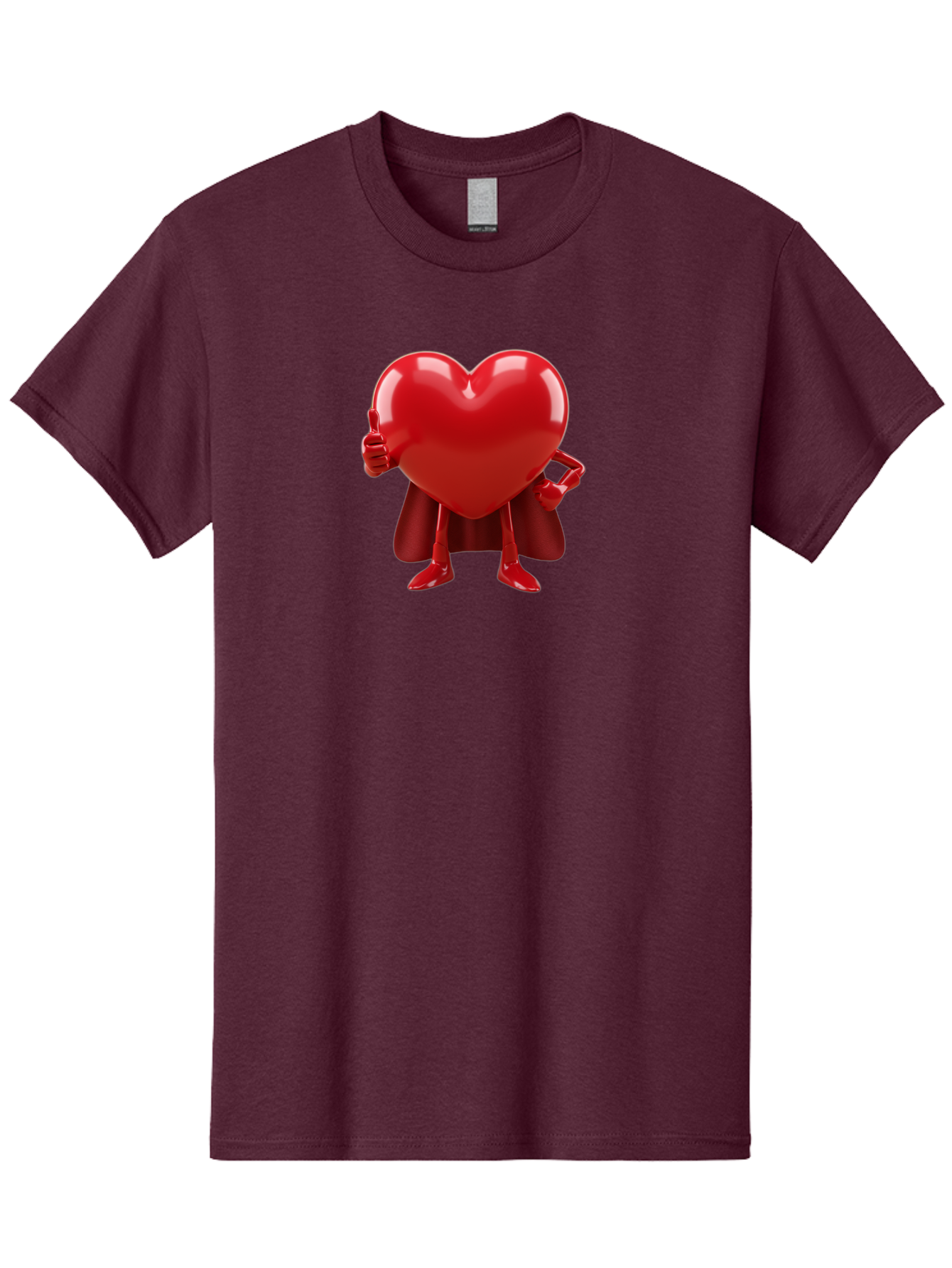 Super-Heart Men'S Graphic Tee, 100% Cotton, Comfortable Casual Summer Wear, Machine Washable, Heart Superhero, Red Heart Character, Thumbs Up Approval, Cape, Confidence, Positive Vibes, Cartoon Style, 3D Illustration, Love Symbol, Hero Pose Bae288 5