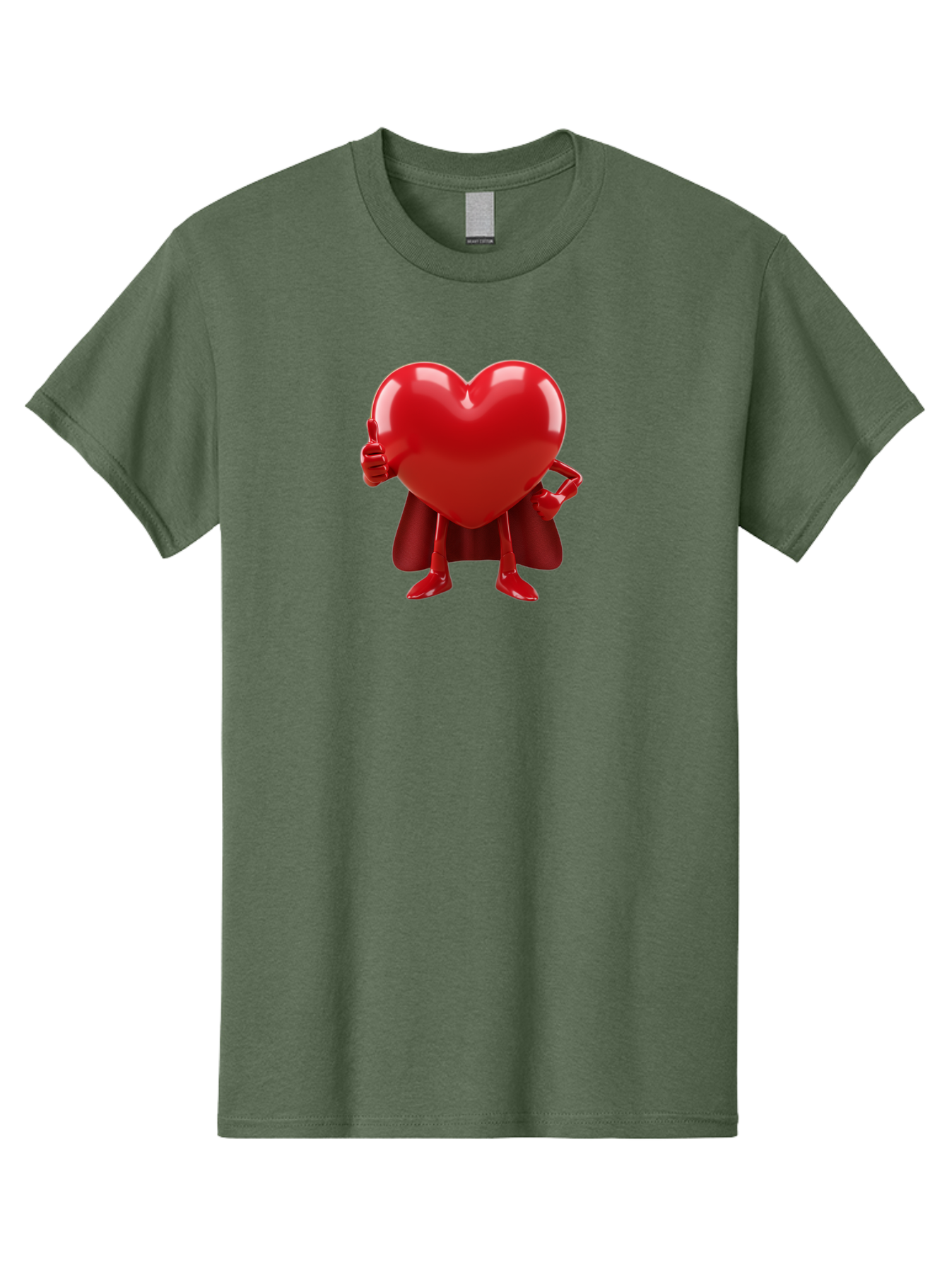Super-Heart Men'S Graphic Tee, 100% Cotton, Comfortable Casual Summer Wear, Machine Washable, Heart Superhero, Red Heart Character, Thumbs Up Approval, Cape, Confidence, Positive Vibes, Cartoon Style, 3D Illustration, Love Symbol, Hero Pose Bae288 13