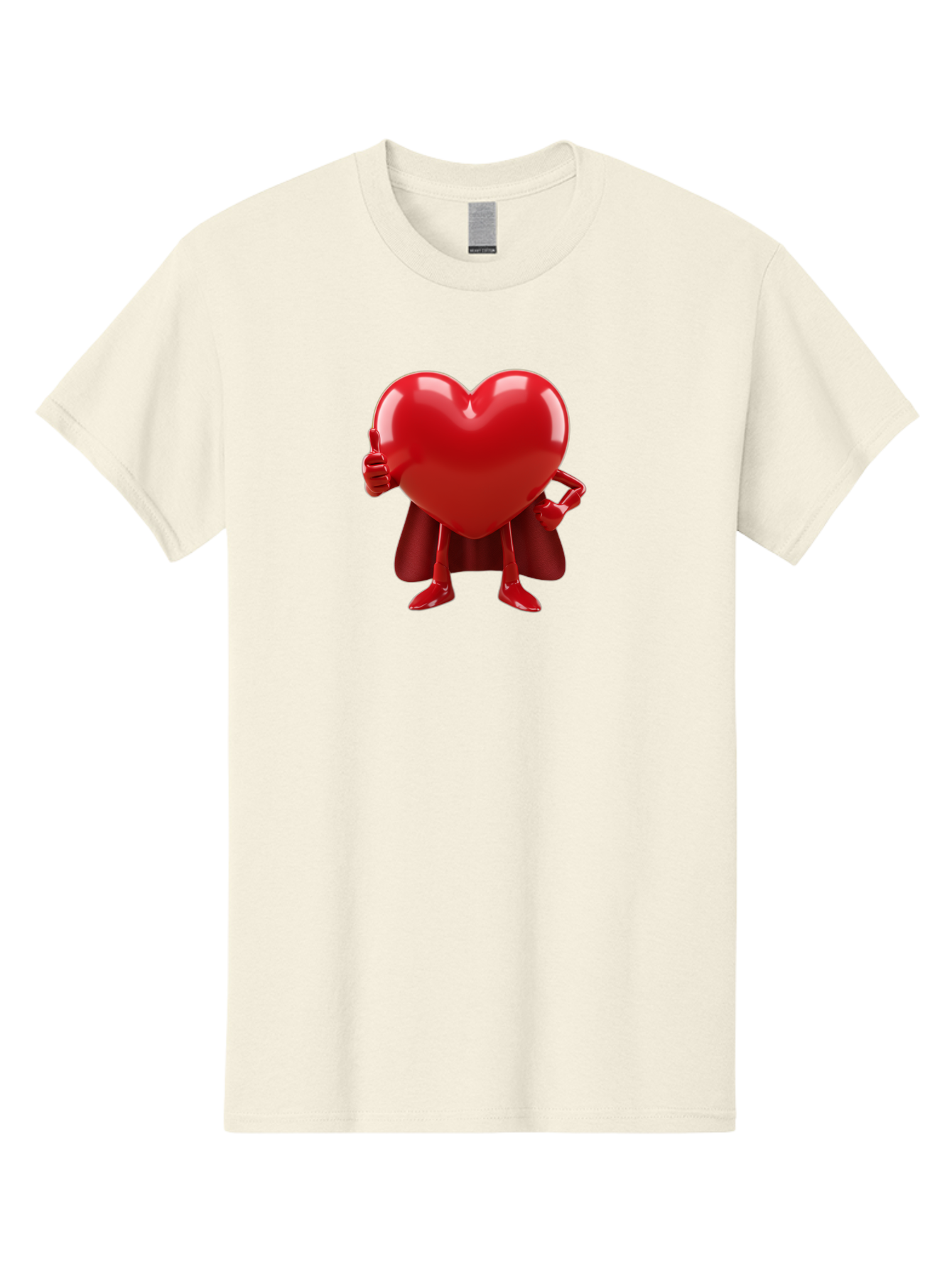 Super-Heart Men'S Graphic Tee, 100% Cotton, Comfortable Casual Summer Wear, Machine Washable, Heart Superhero, Red Heart Character, Thumbs Up Approval, Cape, Confidence, Positive Vibes, Cartoon Style, 3D Illustration, Love Symbol, Hero Pose Bae288 6
