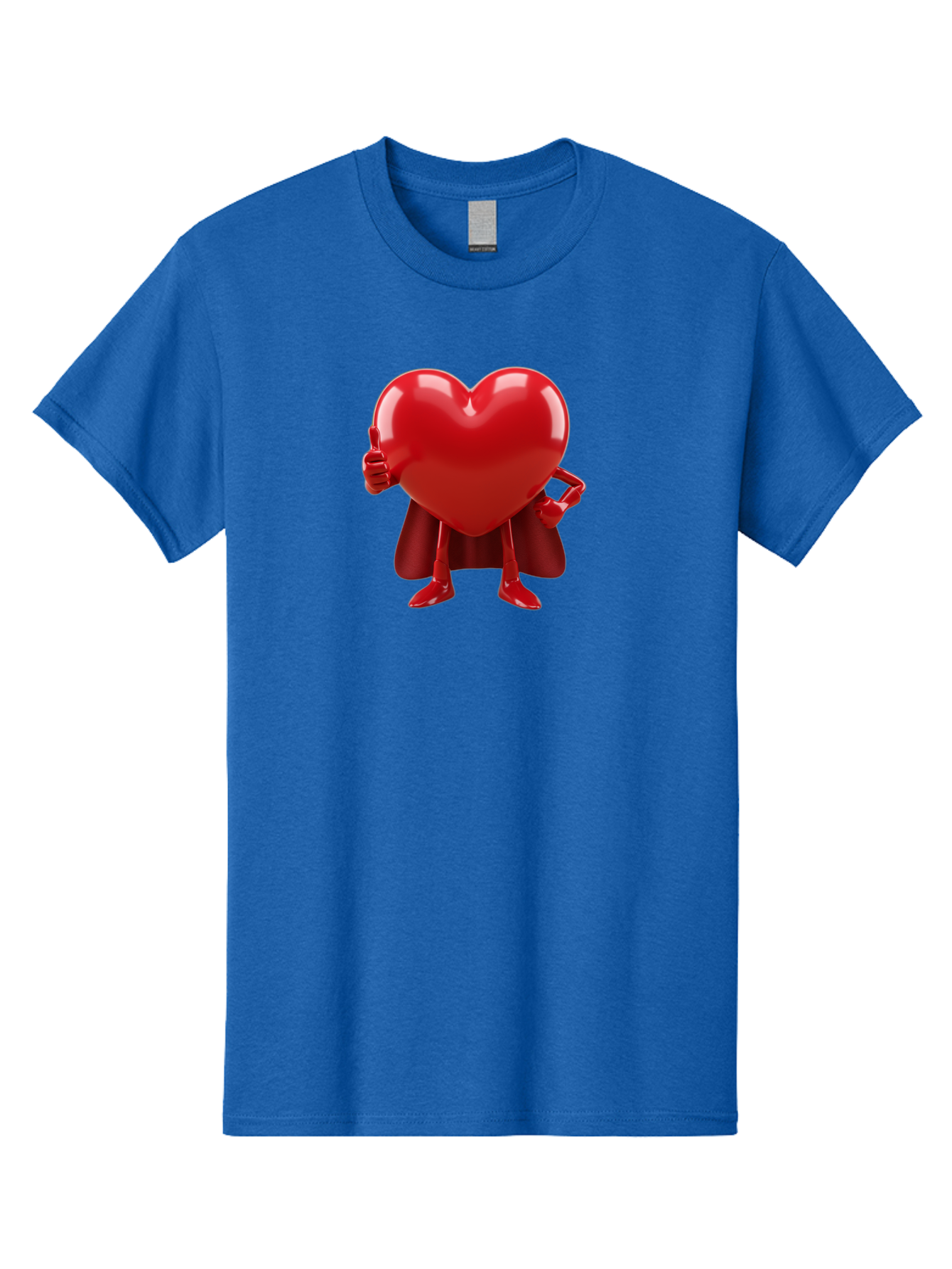Super-Heart Men'S Graphic Tee, 100% Cotton, Comfortable Casual Summer Wear, Machine Washable, Heart Superhero, Red Heart Character, Thumbs Up Approval, Cape, Confidence, Positive Vibes, Cartoon Style, 3D Illustration, Love Symbol, Hero Pose Bae288 7