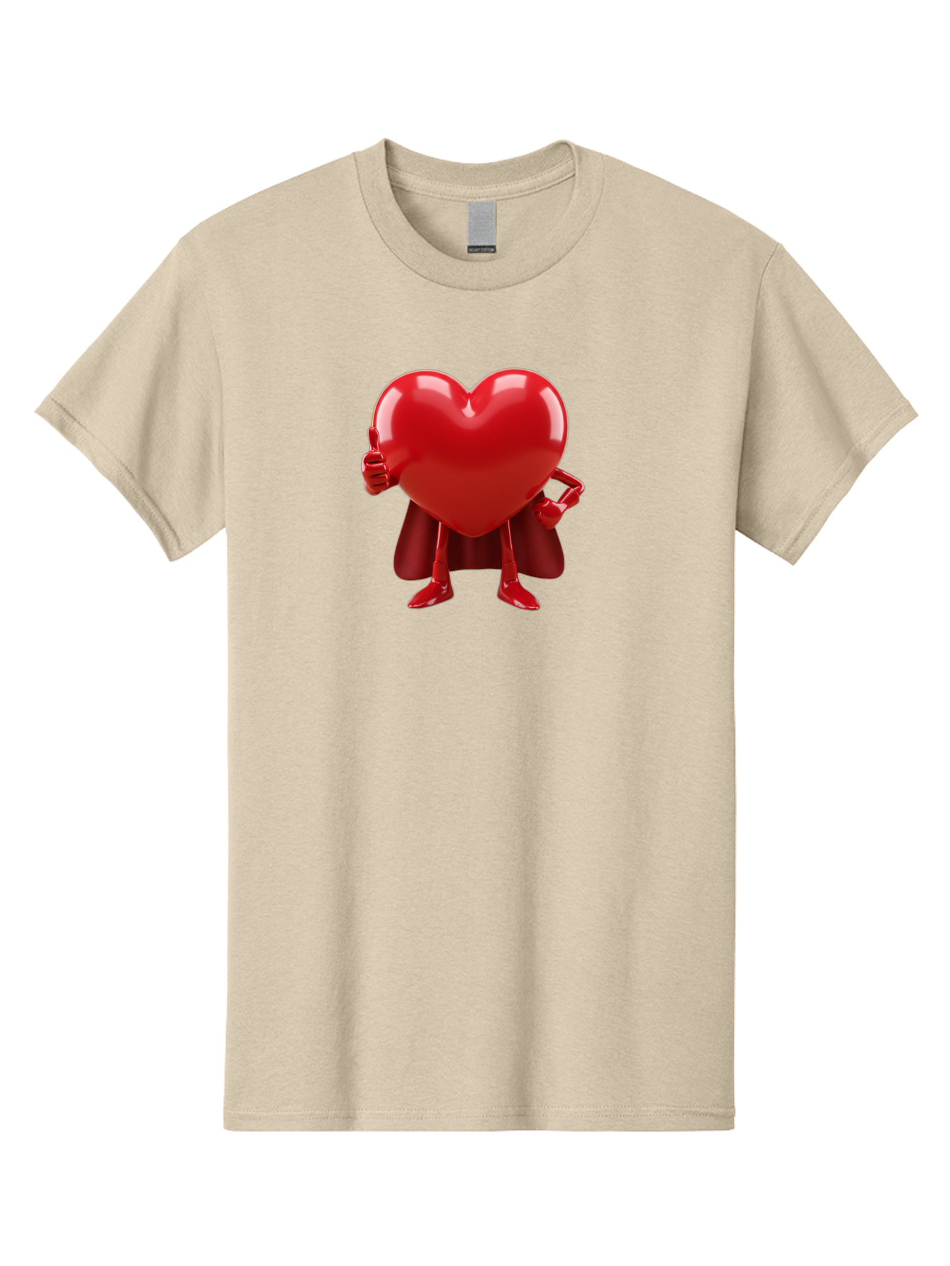 Super-Heart Men'S Graphic Tee, 100% Cotton, Comfortable Casual Summer Wear, Machine Washable, Heart Superhero, Red Heart Character, Thumbs Up Approval, Cape, Confidence, Positive Vibes, Cartoon Style, 3D Illustration, Love Symbol, Hero Pose Bae288 10