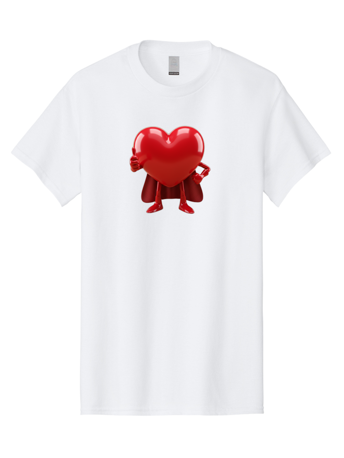 Super-Heart Men'S Graphic Tee, 100% Cotton, Comfortable Casual Summer Wear, Machine Washable, Heart Superhero, Red Heart Character, Thumbs Up Approval, Cape, Confidence, Positive Vibes, Cartoon Style, 3D Illustration, Love Symbol, Hero Pose Bae288 2