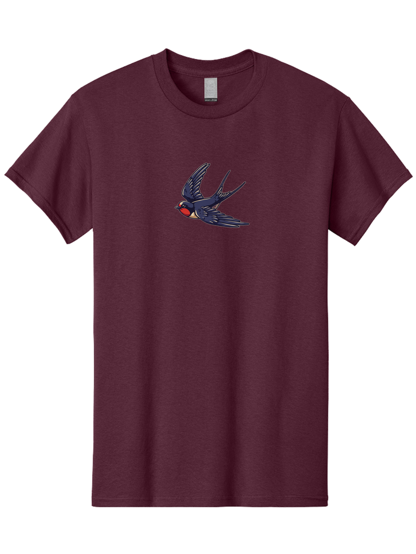 Swallow-1 Men'S Graphic Tee, 100% Cotton, Comfortable Casual Summer Wear, Machine Washable, Swallow Bird In Flight, Dark Blue Wings, Red Face, White Belly, Bird Illustration, Cartoon Style, Wildlife Art, Flying Bird, Stylized Portrait Bae289 9