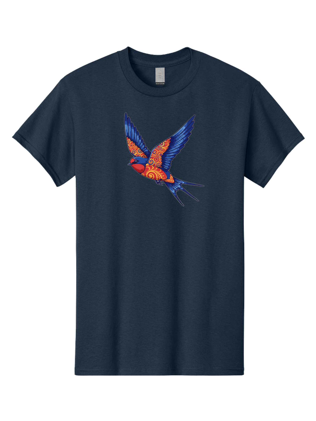 Swallow-2 Men'S Graphic Tee, 100% Cotton, Comfortable Casual Summer Wear, Machine Washable, Swallow Bird, Vibrant Bird Design, Red And Blue Bird, Ornate Patterns, Swirling Motifs, Bird In Flight, Colorful Artwork, Folk Art Style, Bae290 11