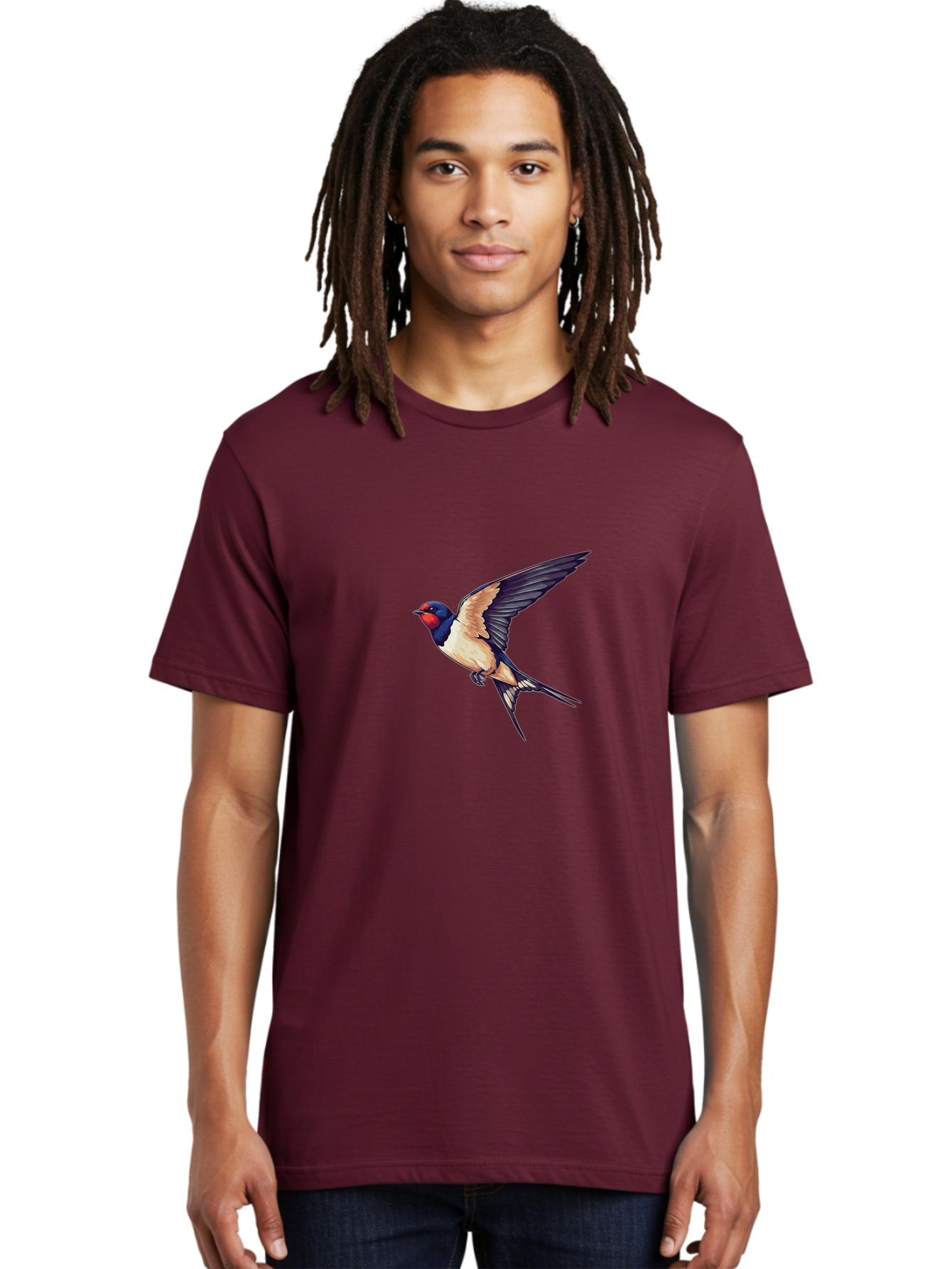 Swallow-Bird-1 Men'S Graphic Tee, 100% Cotton, Comfortable Casual Summer Wear, Machine Washable, Bird In Flight, Swallow Species, Blue And Red Head, White And Black Wings, Natural Flight, Birdwatching, Wildlife Photography, Migratory Bird, Bae292 23