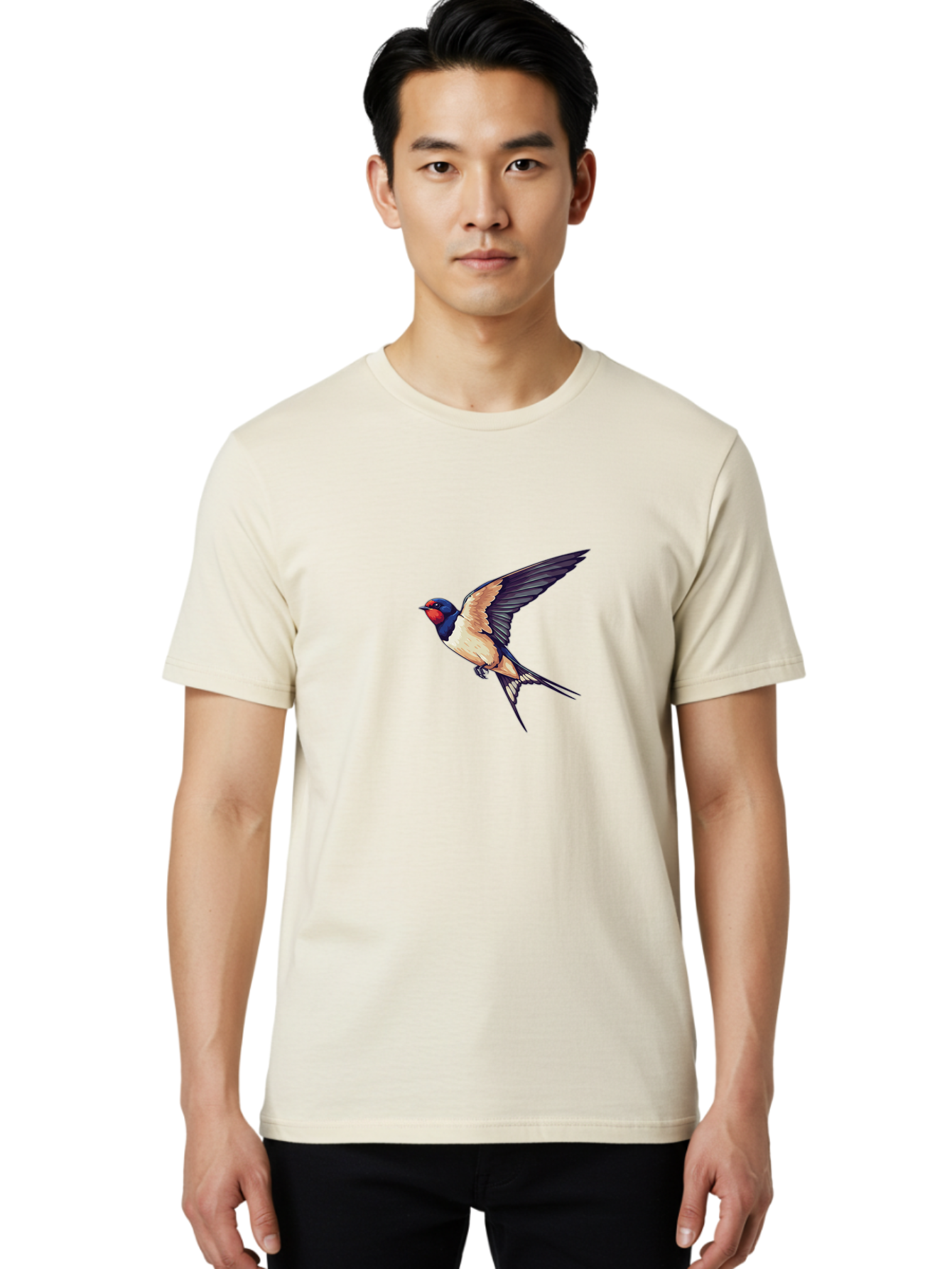 Swallow-Bird-1 Men'S Graphic Tee, 100% Cotton, Comfortable Casual Summer Wear, Machine Washable, Bird In Flight, Swallow Species, Blue And Red Head, White And Black Wings, Natural Flight, Birdwatching, Wildlife Photography, Migratory Bird, Bae292 24