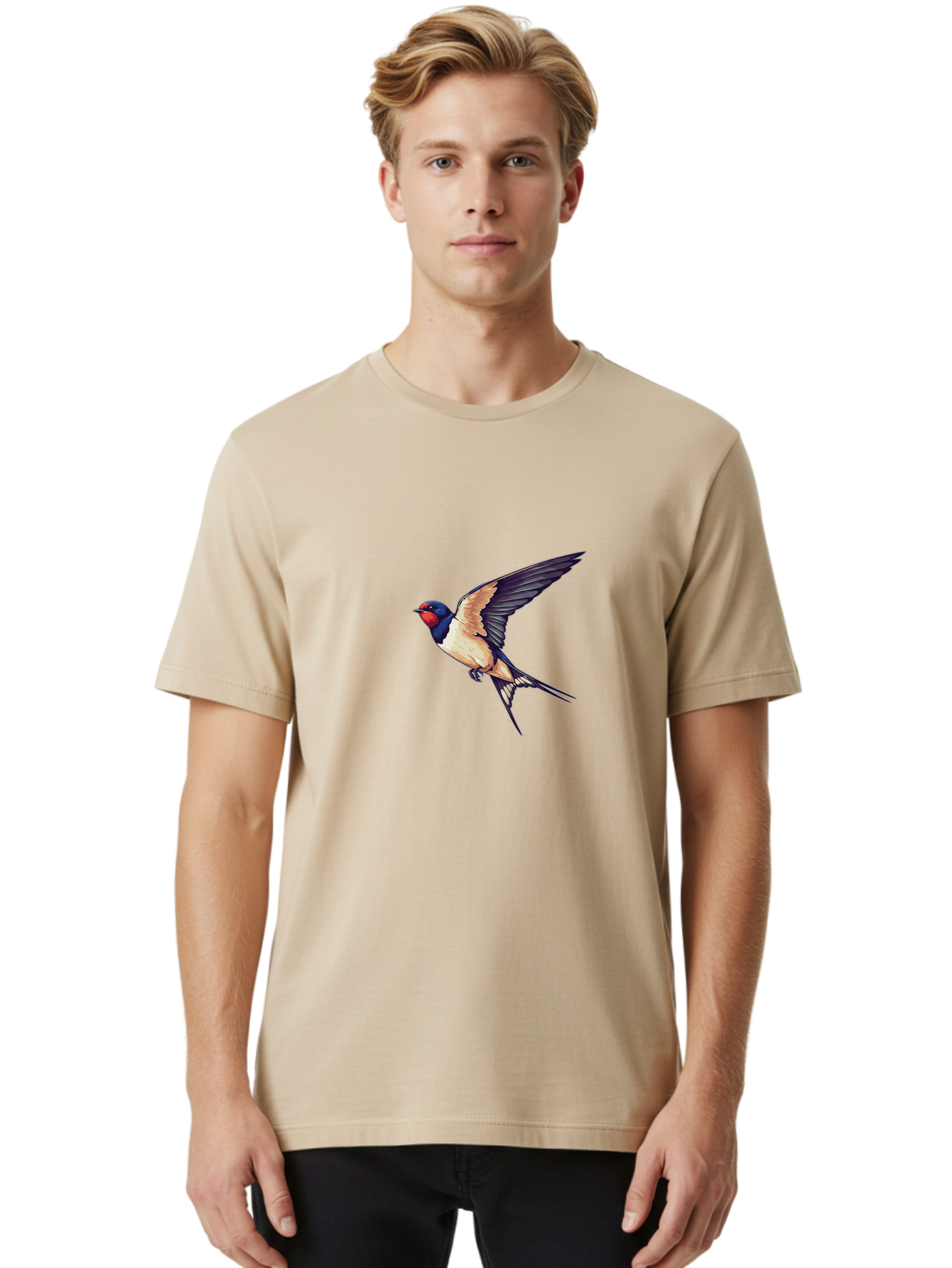 Swallow-Bird-1 Men'S Graphic Tee, 100% Cotton, Comfortable Casual Summer Wear, Machine Washable, Bird In Flight, Swallow Species, Blue And Red Head, White And Black Wings, Natural Flight, Birdwatching, Wildlife Photography, Migratory Bird, Bae292 27