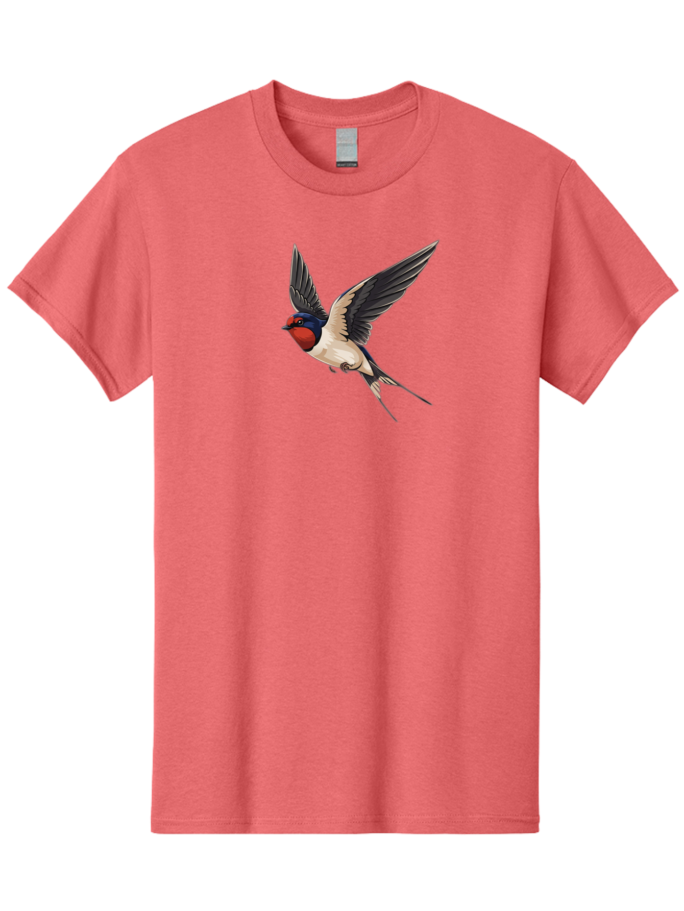 Swallow-Bird-In-Flight Men'S Graphic Tee, 100% Cotton, Comfortable Casual Summer Wear, Machine Washable, Swallow Bird In Flight, Red Face, Blue Head, White Belly, Black Wings, Bird Species, Wildlife Illustration, Flying Bird, Animal Art Bae293 7