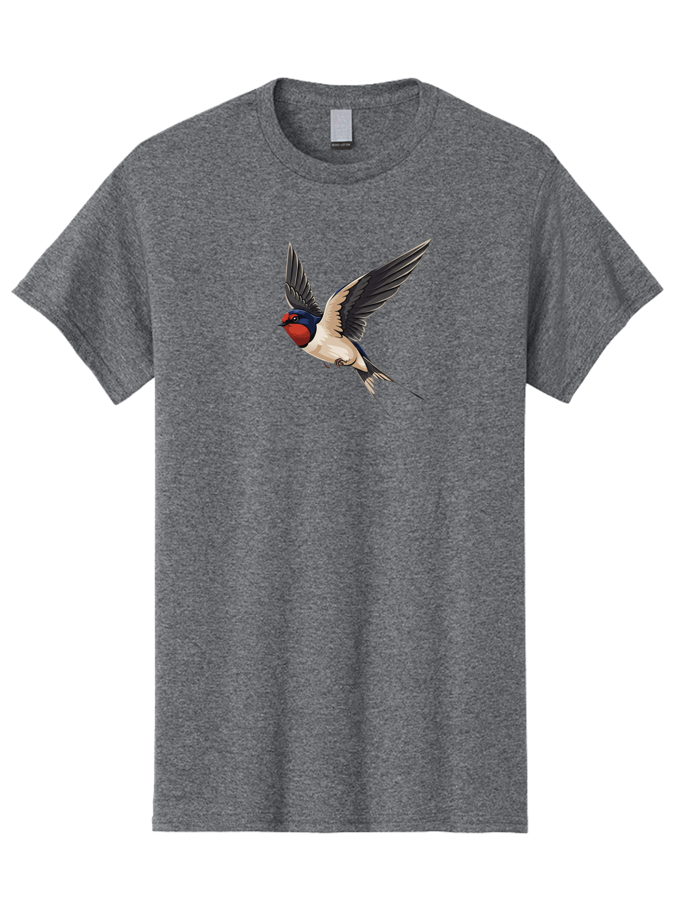 Swallow-Bird-In-Flight Men'S Graphic Tee, 100% Cotton, Comfortable Casual Summer Wear, Machine Washable, Swallow Bird In Flight, Red Face, Blue Head, White Belly, Black Wings, Bird Species, Wildlife Illustration, Flying Bird, Animal Art Bae293 4