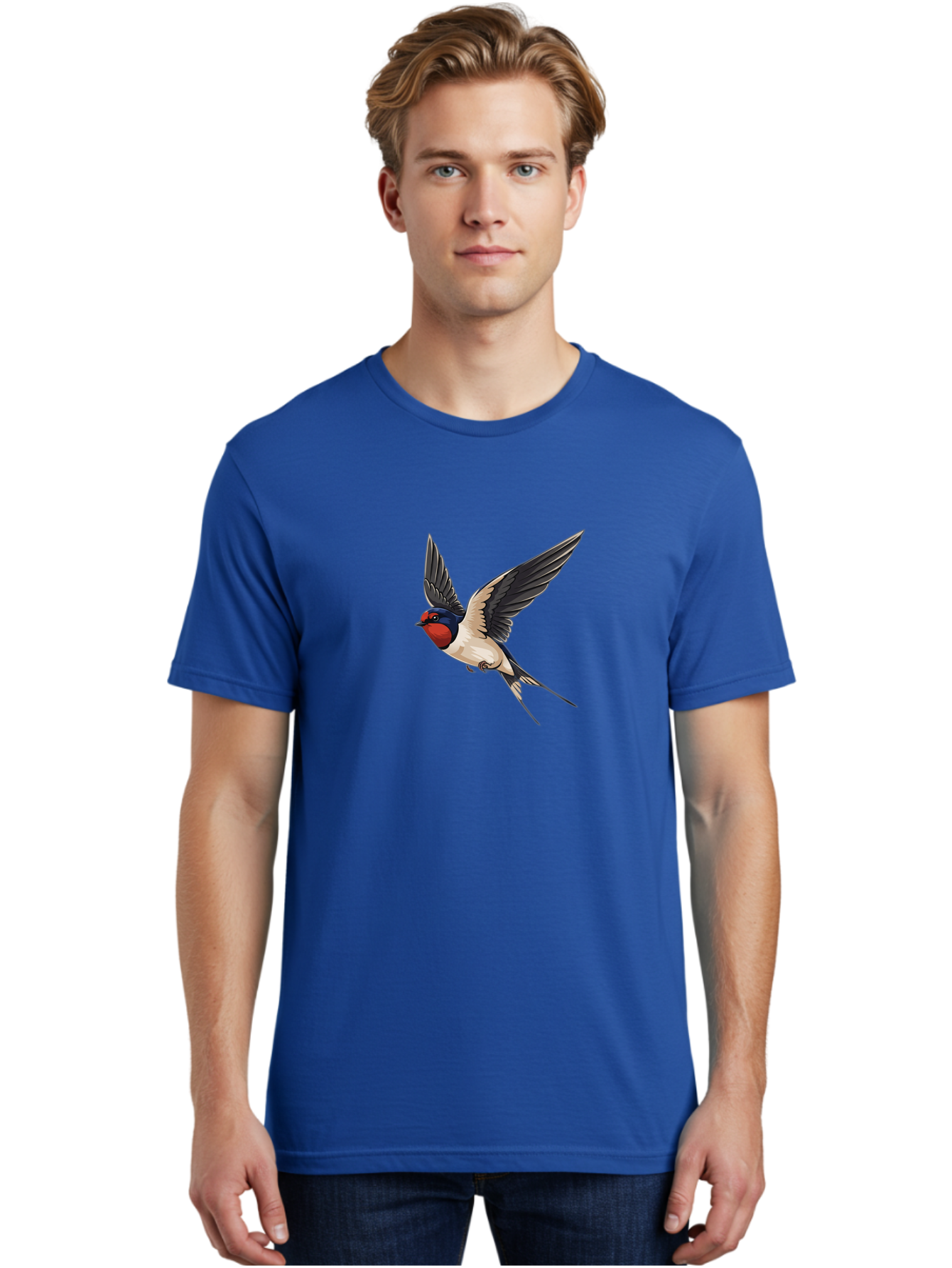 Swallow-Bird-In-Flight Men'S Graphic Tee, 100% Cotton, Comfortable Casual Summer Wear, Machine Washable, Swallow Bird In Flight, Red Face, Blue Head, White Belly, Black Wings, Bird Species, Wildlife Illustration, Flying Bird, Animal Art Bae293 18