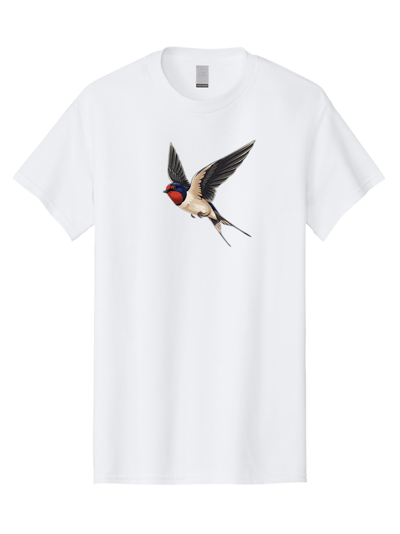 Swallow-Bird-In-Flight Men'S Graphic Tee, 100% Cotton, Comfortable Casual Summer Wear, Machine Washable, Swallow Bird In Flight, Red Face, Blue Head, White Belly, Black Wings, Bird Species, Wildlife Illustration, Flying Bird, Animal Art Bae293 13