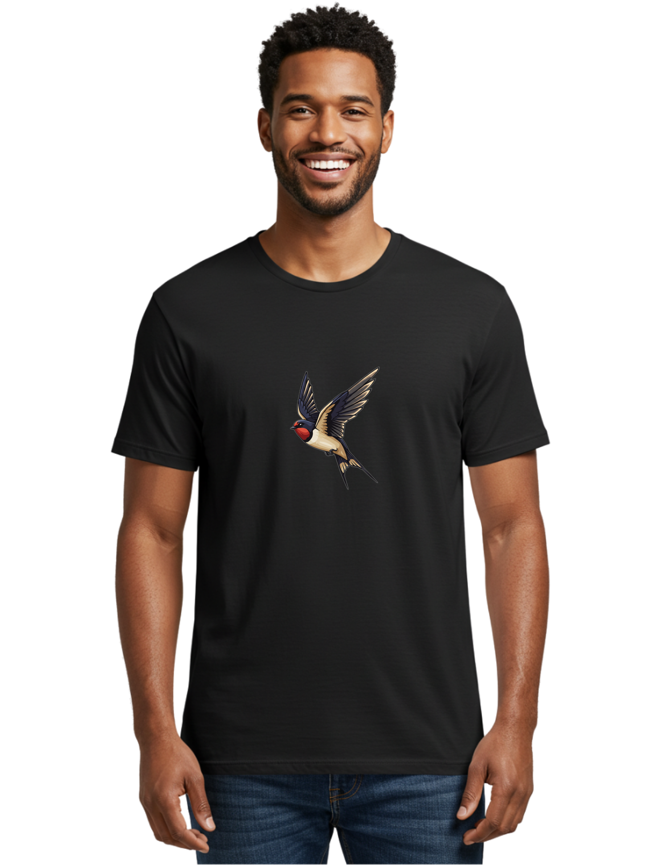 Swallow-Bird Men'S Graphic Tee, 100% Cotton, Comfortable Casual Summer Wear, Machine Washable, Swallow Bird In Flight, Bird Flying, Black And White Bird, Red Face Bird, Wingspan, Bird Species, Wildlife Illustration, Nature Art Bae294 19