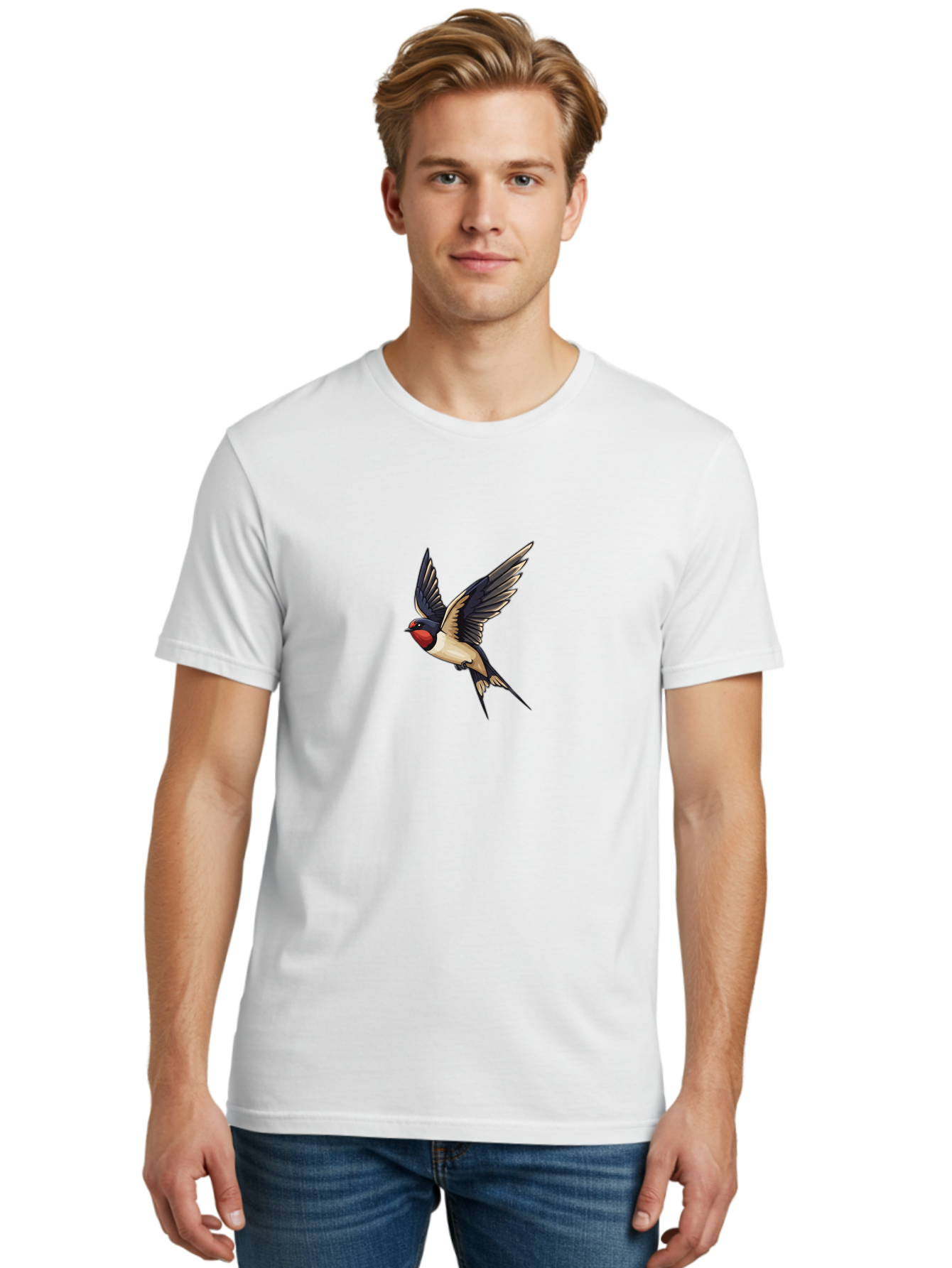 Swallow-Bird Men'S Graphic Tee, 100% Cotton, Comfortable Casual Summer Wear, Machine Washable, Swallow Bird In Flight, Bird Flying, Black And White Bird, Red Face Bird, Wingspan, Bird Species, Wildlife Illustration, Nature Art Bae294 23
