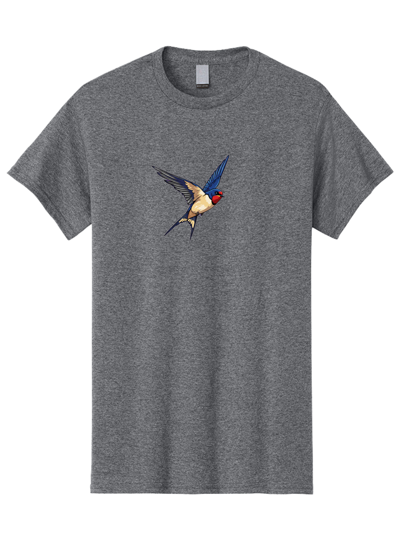 Swallow-Flying Men'S Graphic Tee, 100% Cotton, Comfortable Casual Summer Wear, Machine Washable, Swallow Bird In Flight, Blue And Tan Feathers, Red Face, Dynamic Wings, Bird In Mid-Air, Wildlife Illustration, Colorful Plumage, Bird'S Eye View, Bae295 5