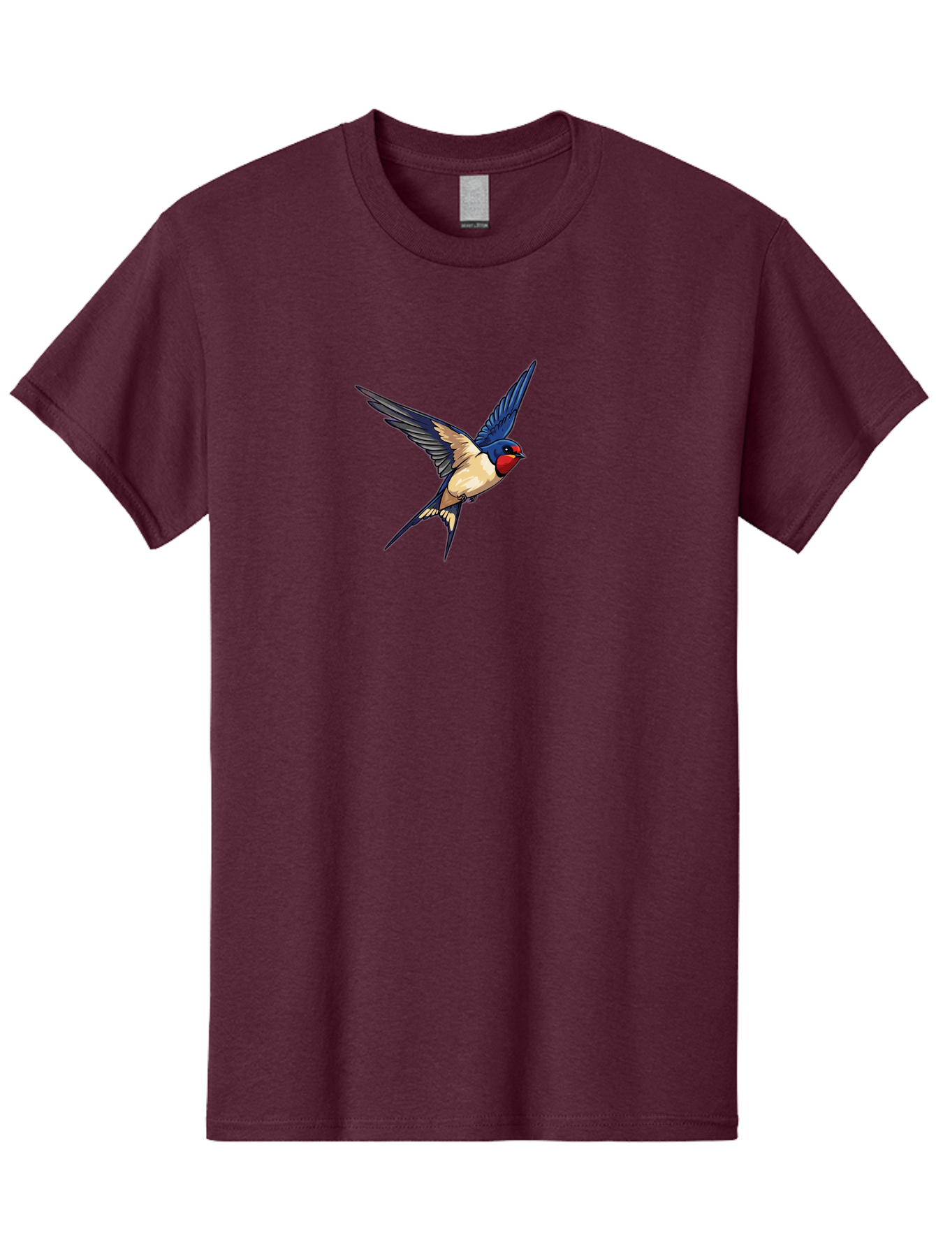 Swallow-Flying Men'S Graphic Tee, 100% Cotton, Comfortable Casual Summer Wear, Machine Washable, Swallow Bird In Flight, Blue And Tan Feathers, Red Face, Dynamic Wings, Bird In Mid-Air, Wildlife Illustration, Colorful Plumage, Bird'S Eye View, Bae295 13