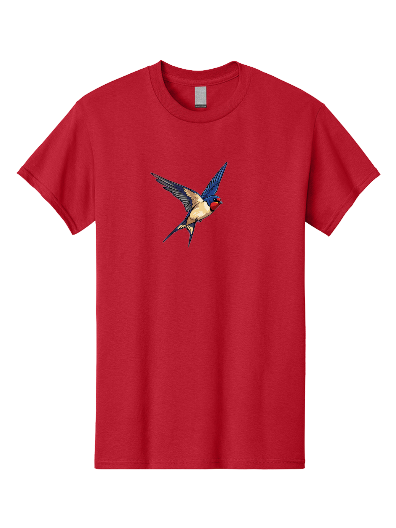 Swallow-Flying Men'S Graphic Tee, 100% Cotton, Comfortable Casual Summer Wear, Machine Washable, Swallow Bird In Flight, Blue And Tan Feathers, Red Face, Dynamic Wings, Bird In Mid-Air, Wildlife Illustration, Colorful Plumage, Bird'S Eye View, Bae295 3