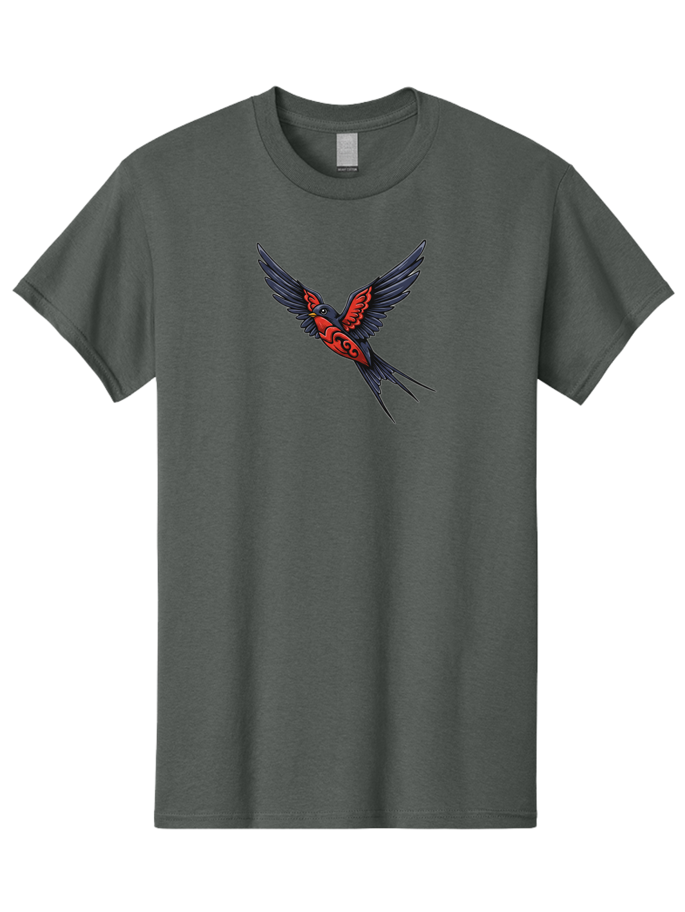 Swallow-In-Flight-1 Men'S Graphic Tee, 100% Cotton, Comfortable Casual Summer Wear, Machine Washable, Tribal Swallow Design, Bird In Flight, Red And Black Artwork, Tattoo Inspiration, Symbolic Bird, Winged Creature, Traditional Tattoo Art, Bae296 11